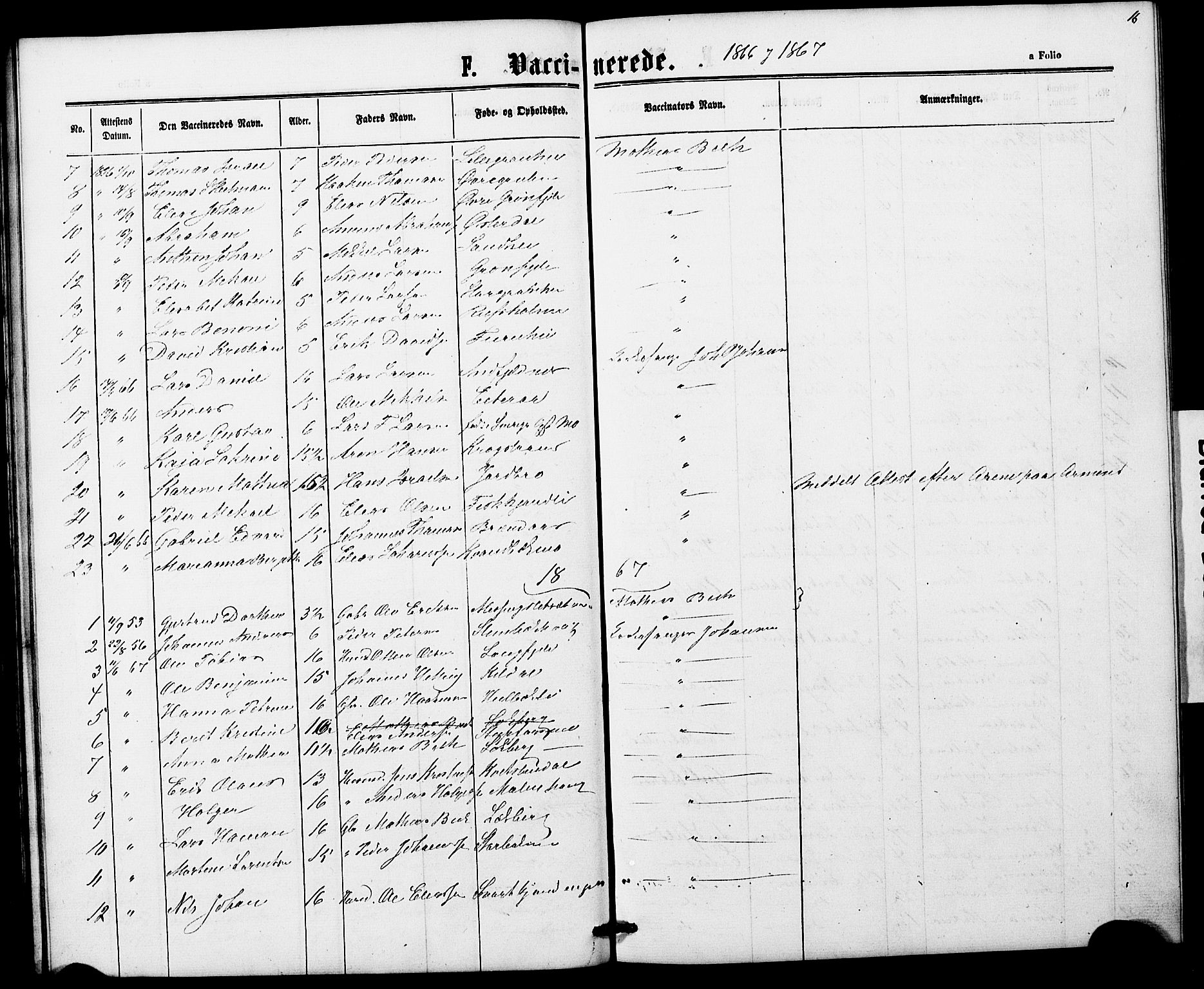 Ministerialprotokoller, klokkerbøker og fødselsregistre - Nordland, SAT/A-1459/827/L0428: Parish register (copy) no. 827C17, 1861-1870, p. 16