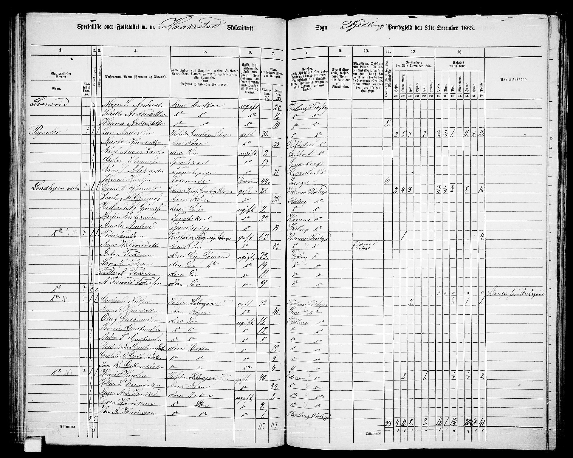 RA, 1865 census for Tjølling, 1865, p. 84