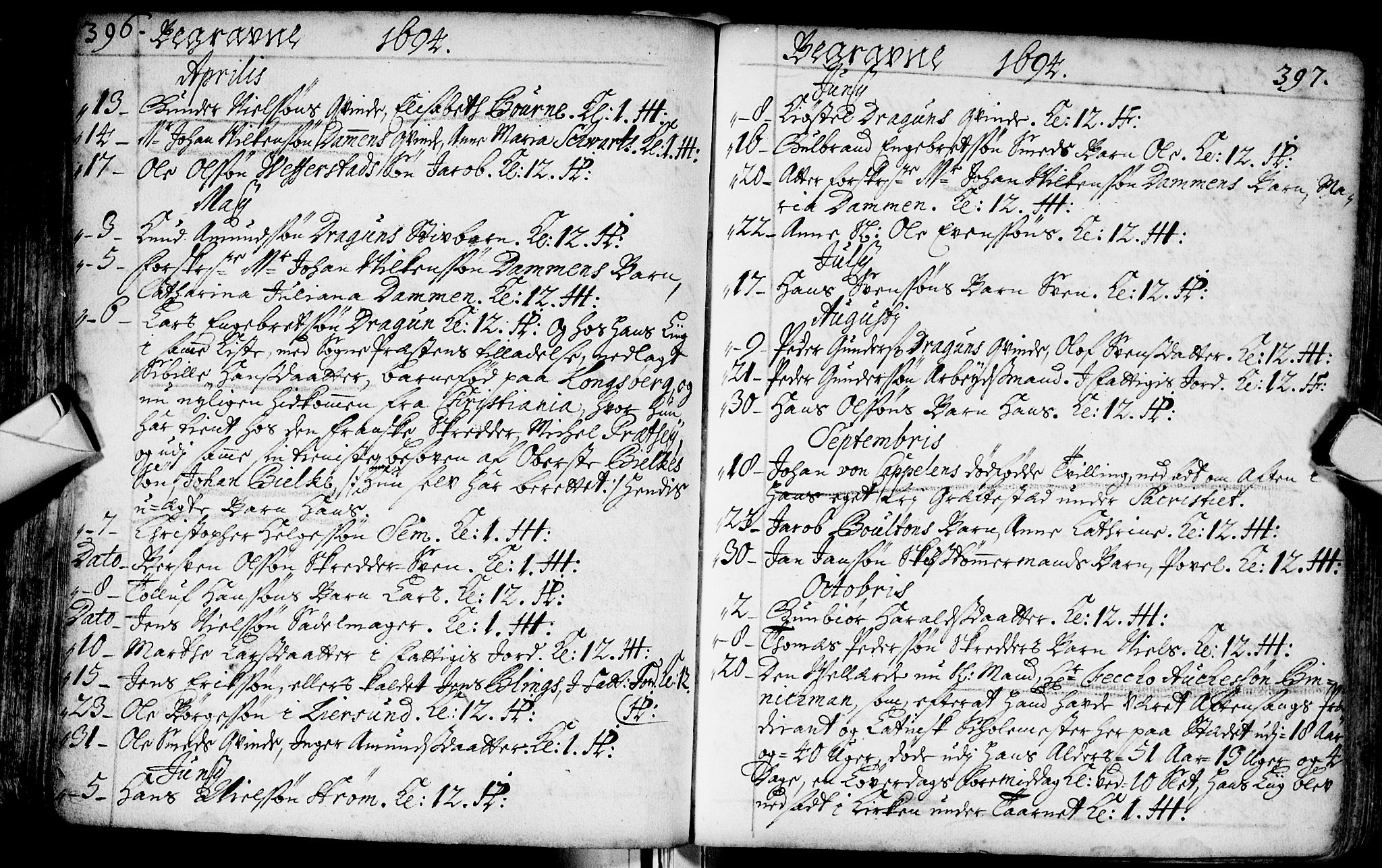 Bragernes kirkebøker, SAKO/A-6/F/Fa/L0002: Parish register (official) no. I 2, 1680-1705, p. 396-397