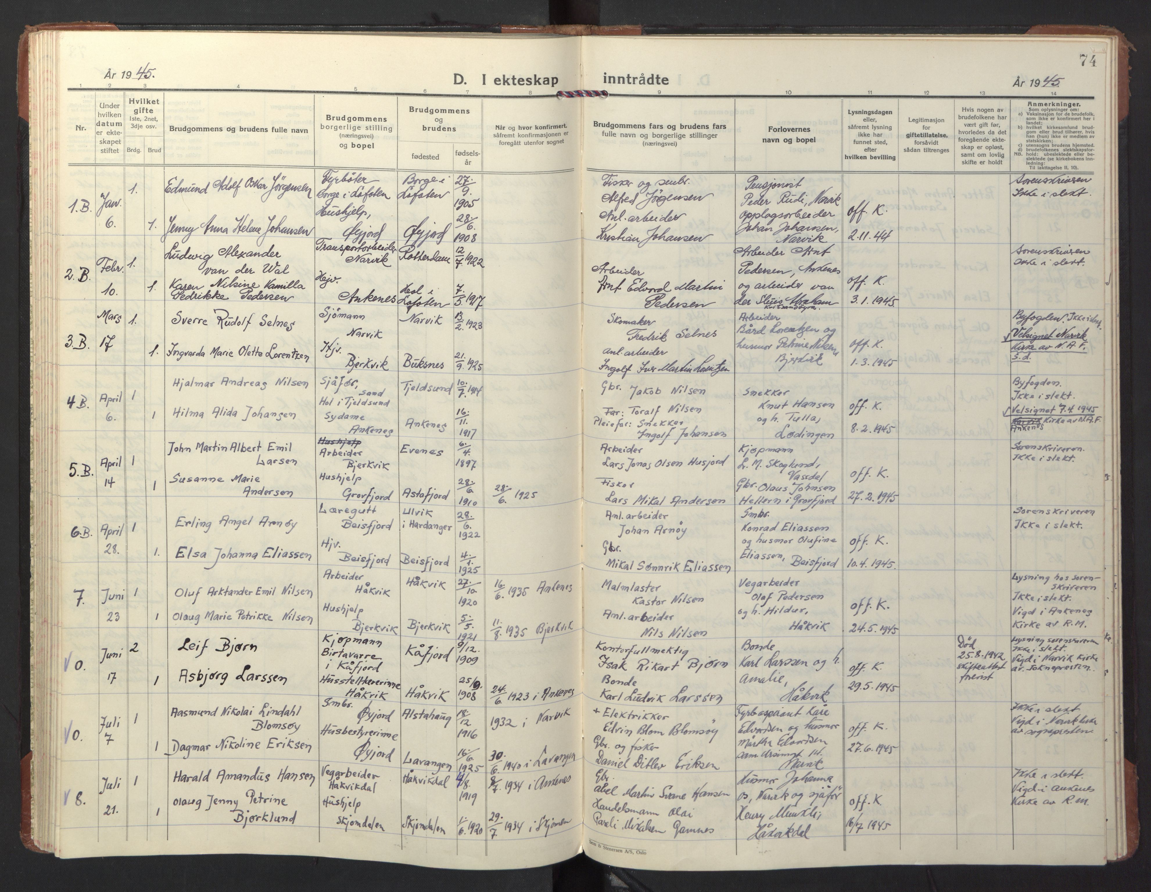 Ministerialprotokoller, klokkerbøker og fødselsregistre - Nordland, SAT/A-1459/866/L0948: Parish register (official) no. 866A11, 1929-1949, p. 74