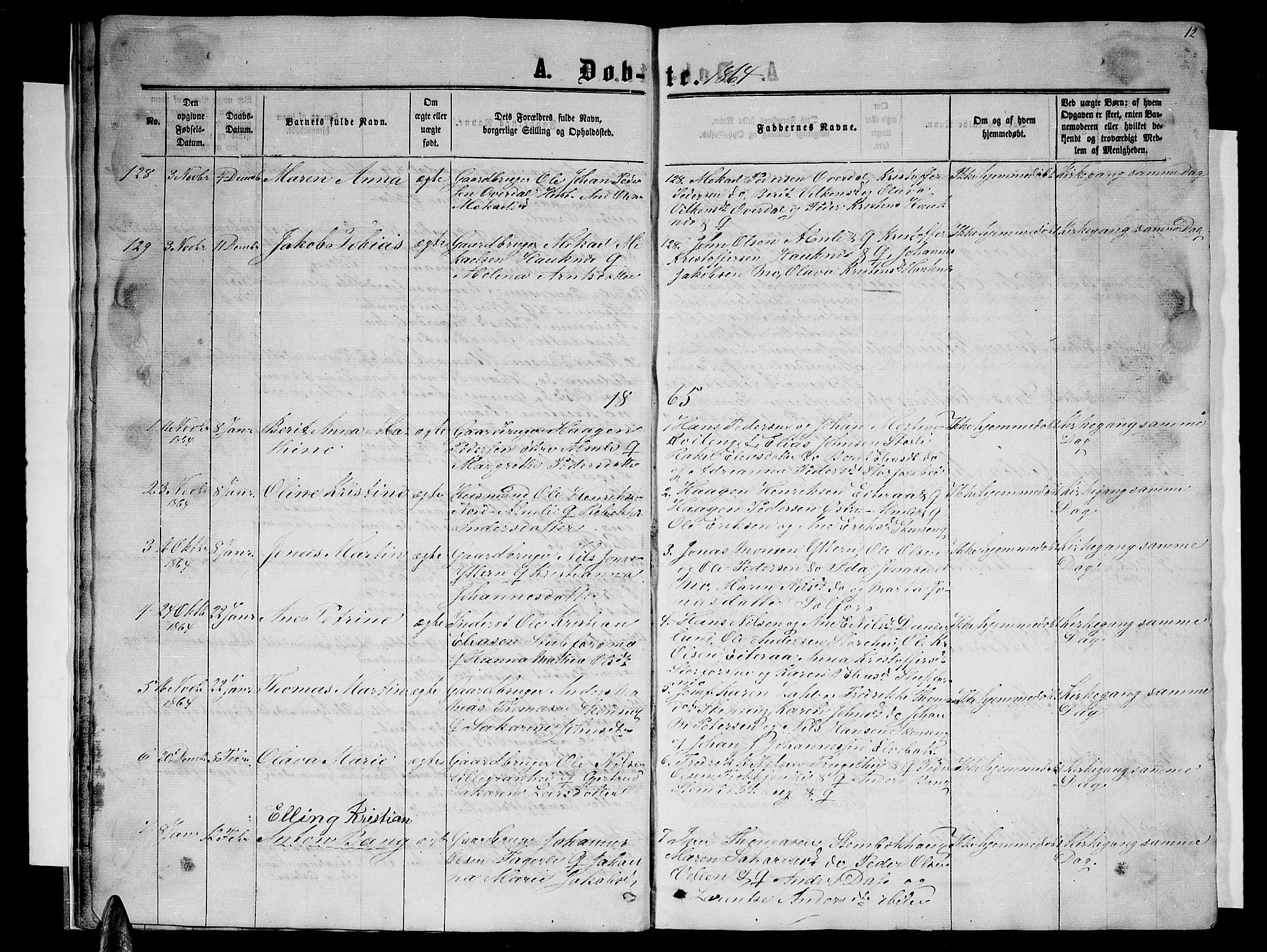 Ministerialprotokoller, klokkerbøker og fødselsregistre - Nordland, SAT/A-1459/827/L0415: Parish register (copy) no. 827C04, 1864-1886, p. 12
