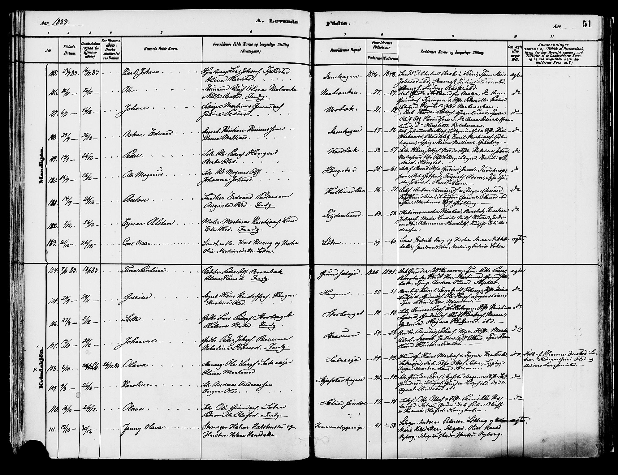 Elverum prestekontor, AV/SAH-PREST-044/H/Ha/Haa/L0013: Parish register (official) no. 13, 1880-1890, p. 51