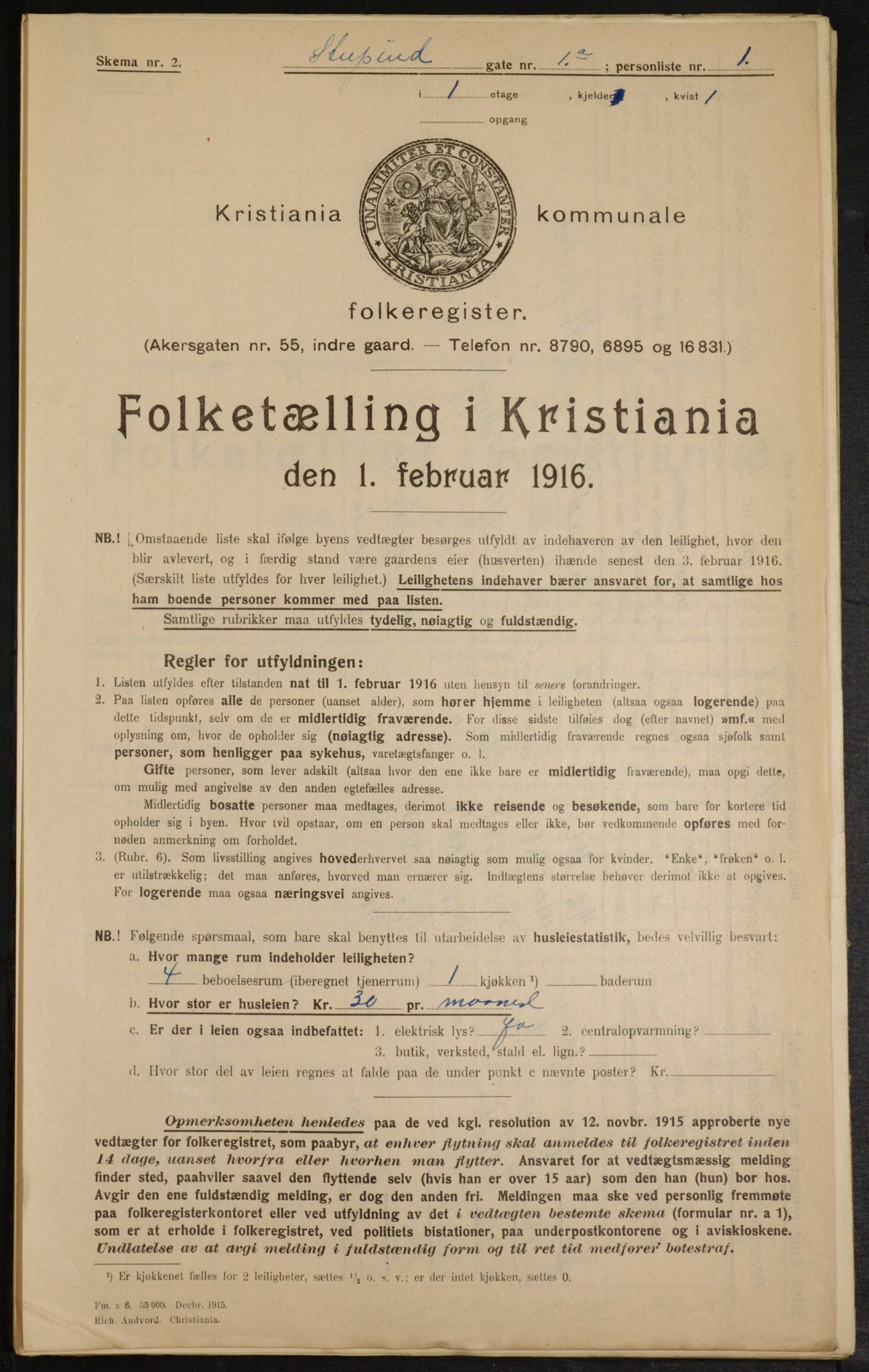 OBA, Municipal Census 1916 for Kristiania, 1916, p. 107287