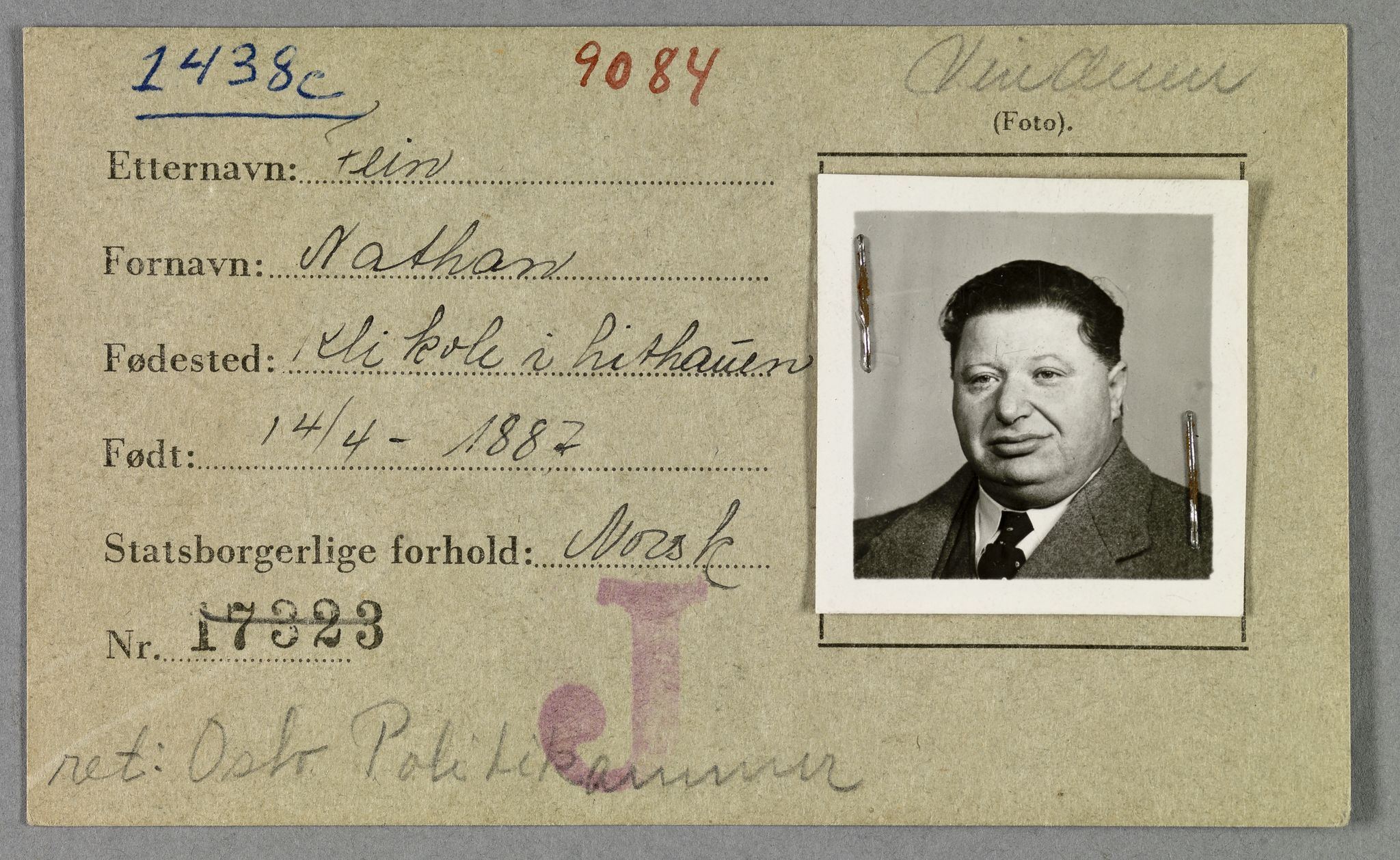 Sosialdepartementet, Våre Falne, RA/S-1708/E/Ee/L0021A: Fotografier av jøder på legitimasjonskort (1941-42), 1941-1942, p. 99