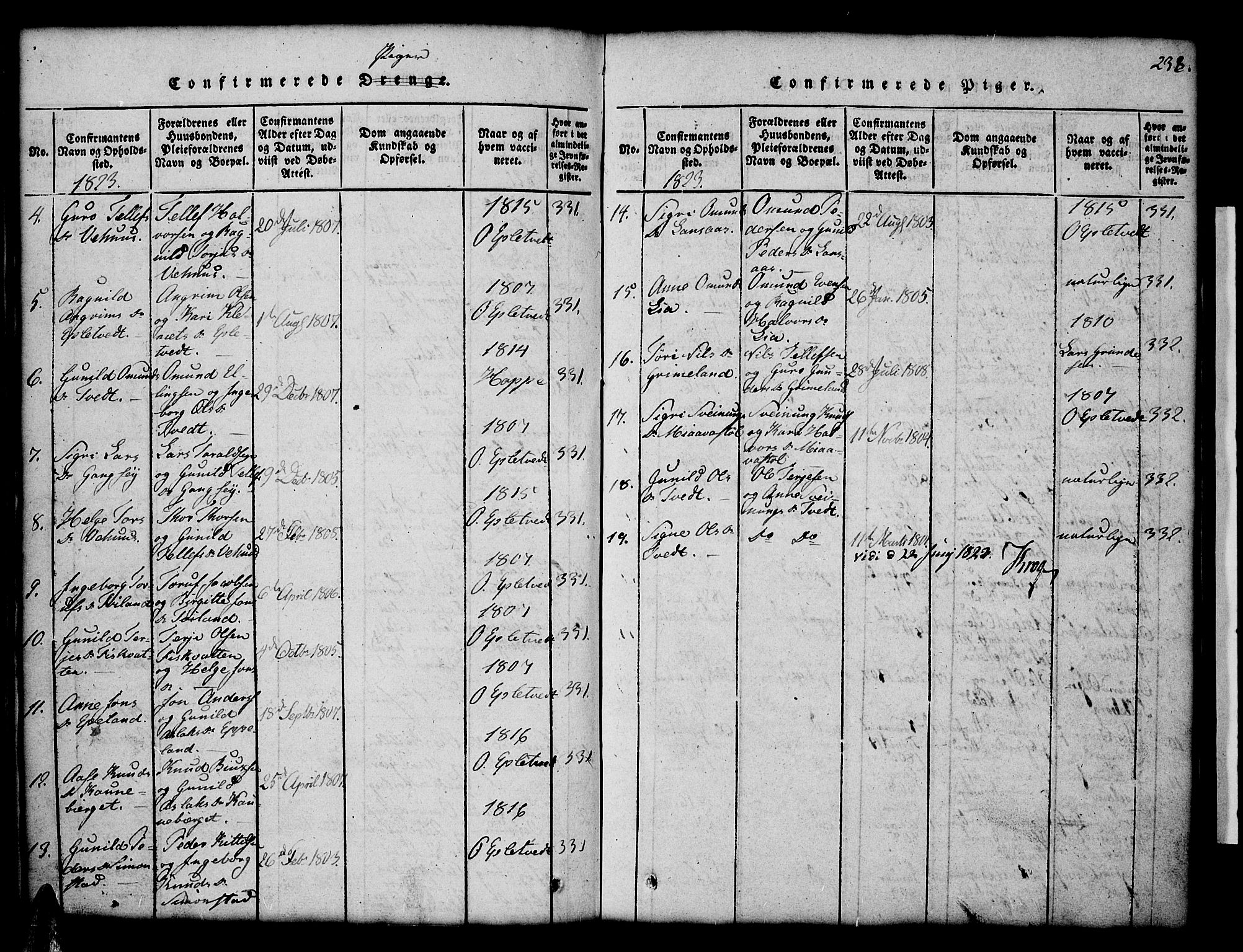 Åmli sokneprestkontor, AV/SAK-1111-0050/F/Fb/Fbc/L0001: Parish register (copy) no. B 1, 1816-1867, p. 238