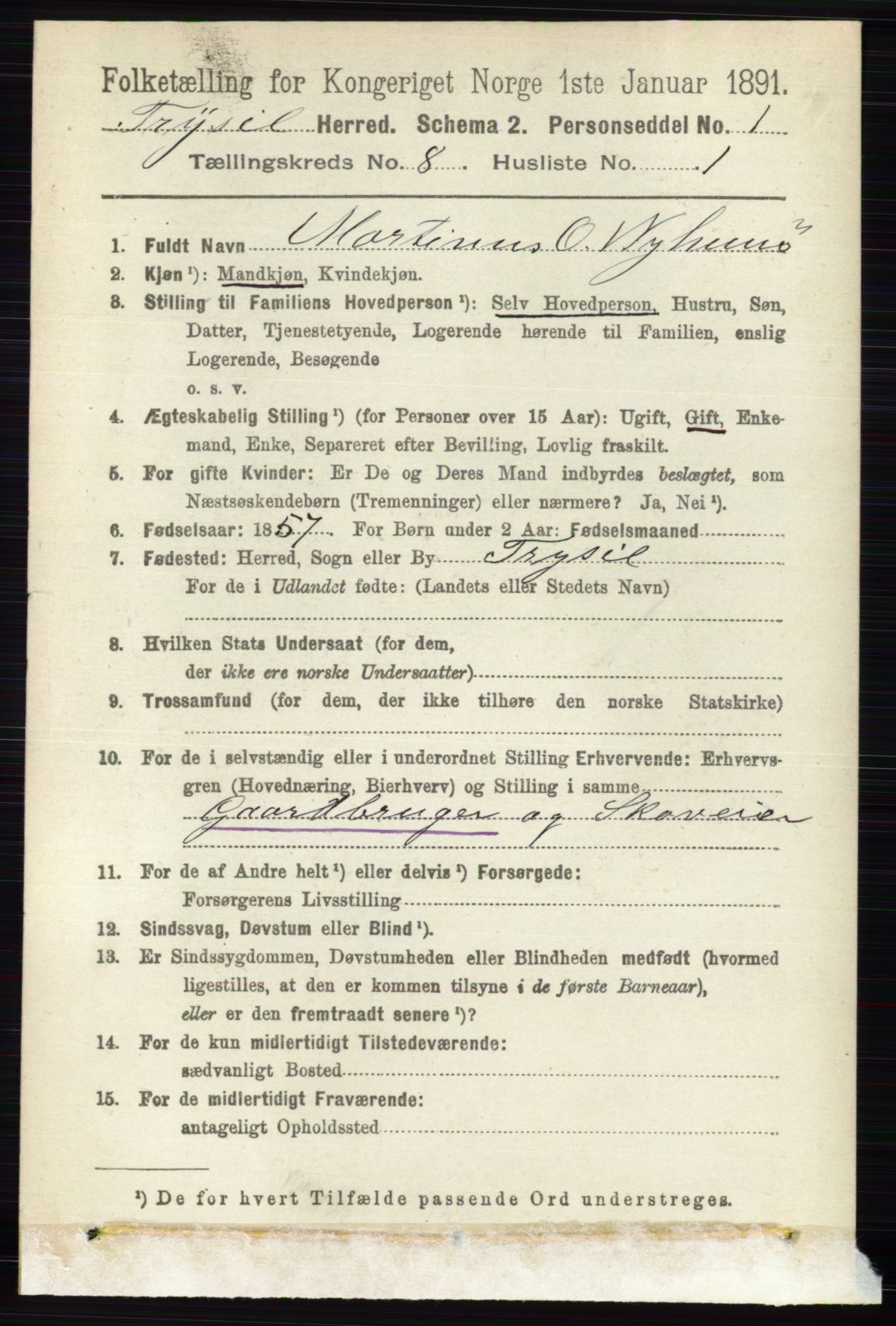 RA, 1891 census for 0428 Trysil, 1891, p. 3640