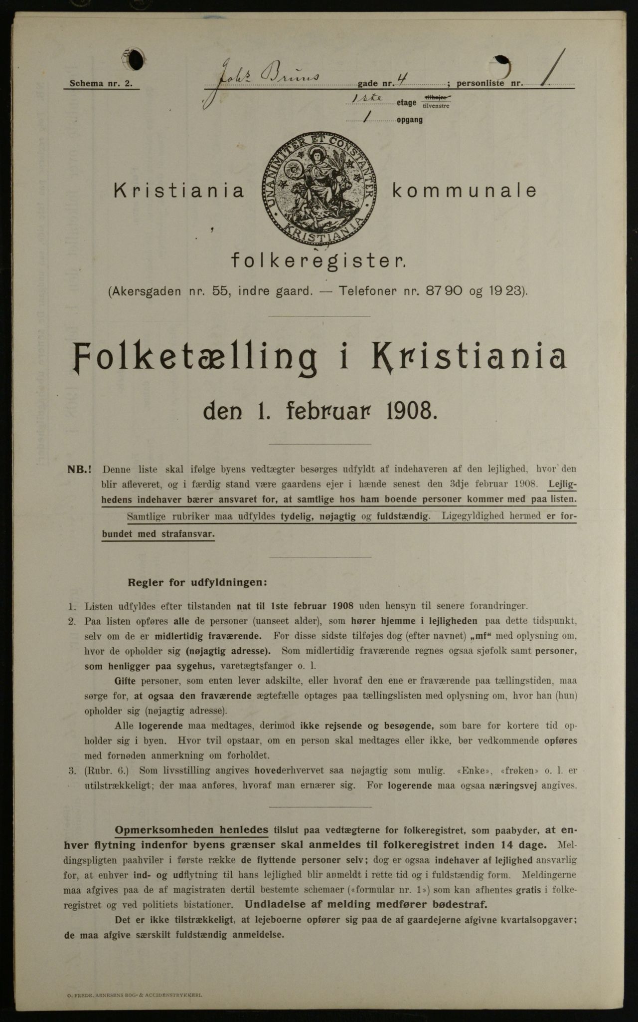 OBA, Municipal Census 1908 for Kristiania, 1908, p. 42043