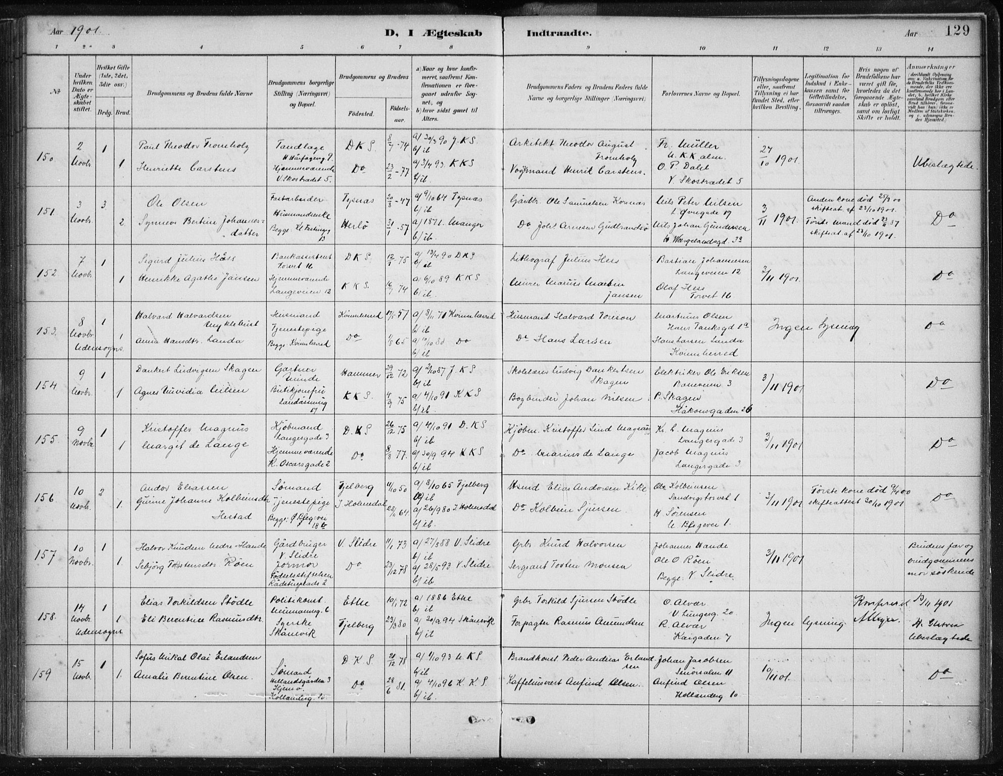 Korskirken sokneprestembete, AV/SAB-A-76101/H/Hab: Parish register (copy) no. D 3, 1887-1906, p. 129