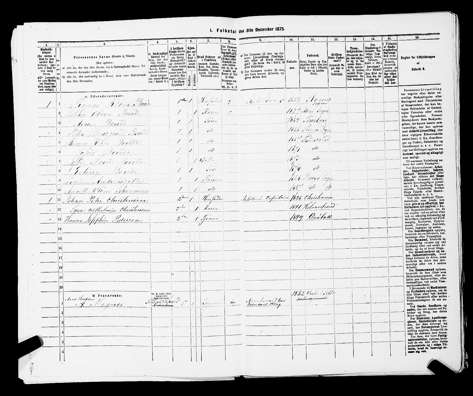 RA, 1875 census for 0103B Fredrikstad/Fredrikstad, 1875, p. 185