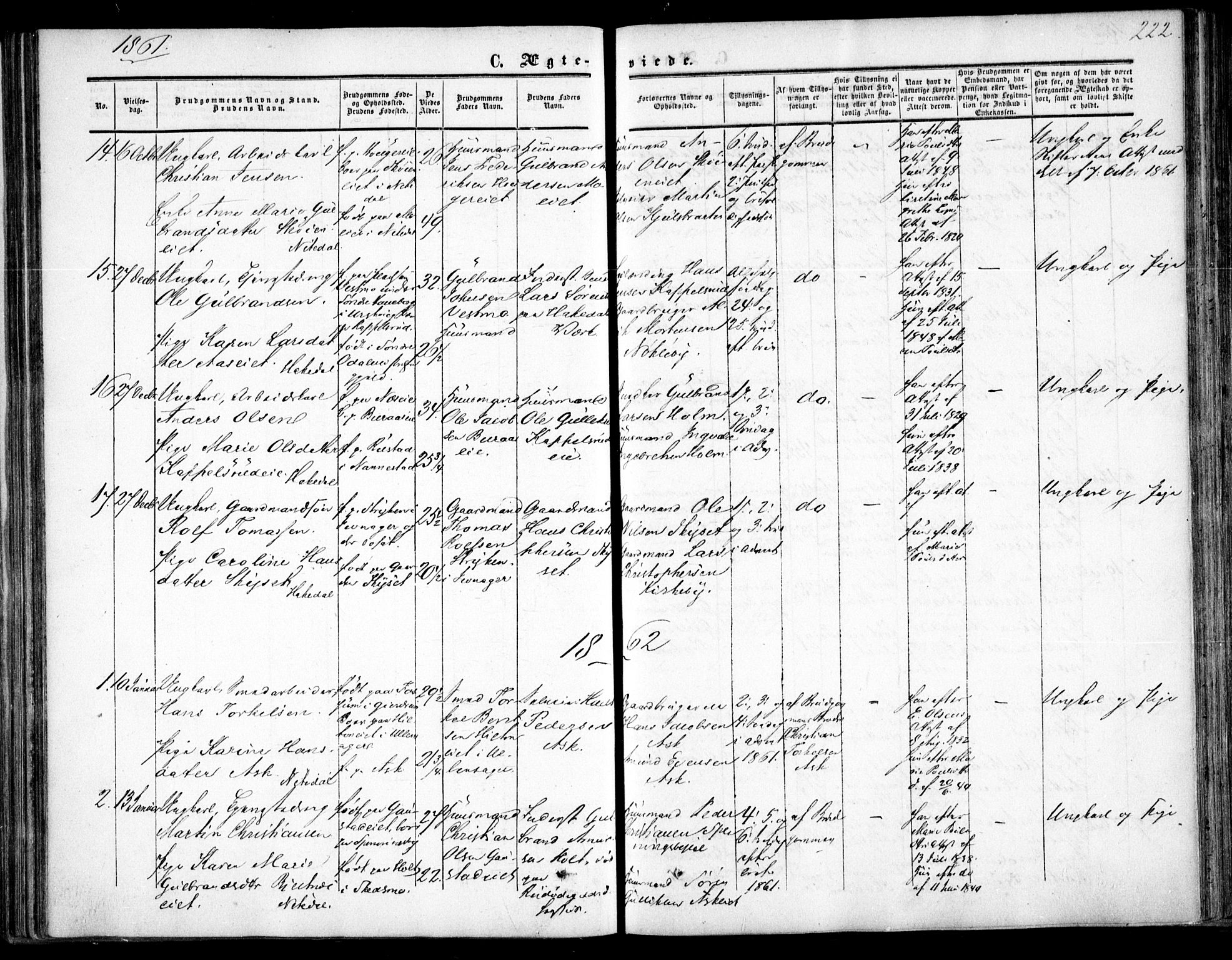 Nittedal prestekontor Kirkebøker, SAO/A-10365a/F/Fa/L0005: Parish register (official) no. I 5, 1850-1862, p. 222
