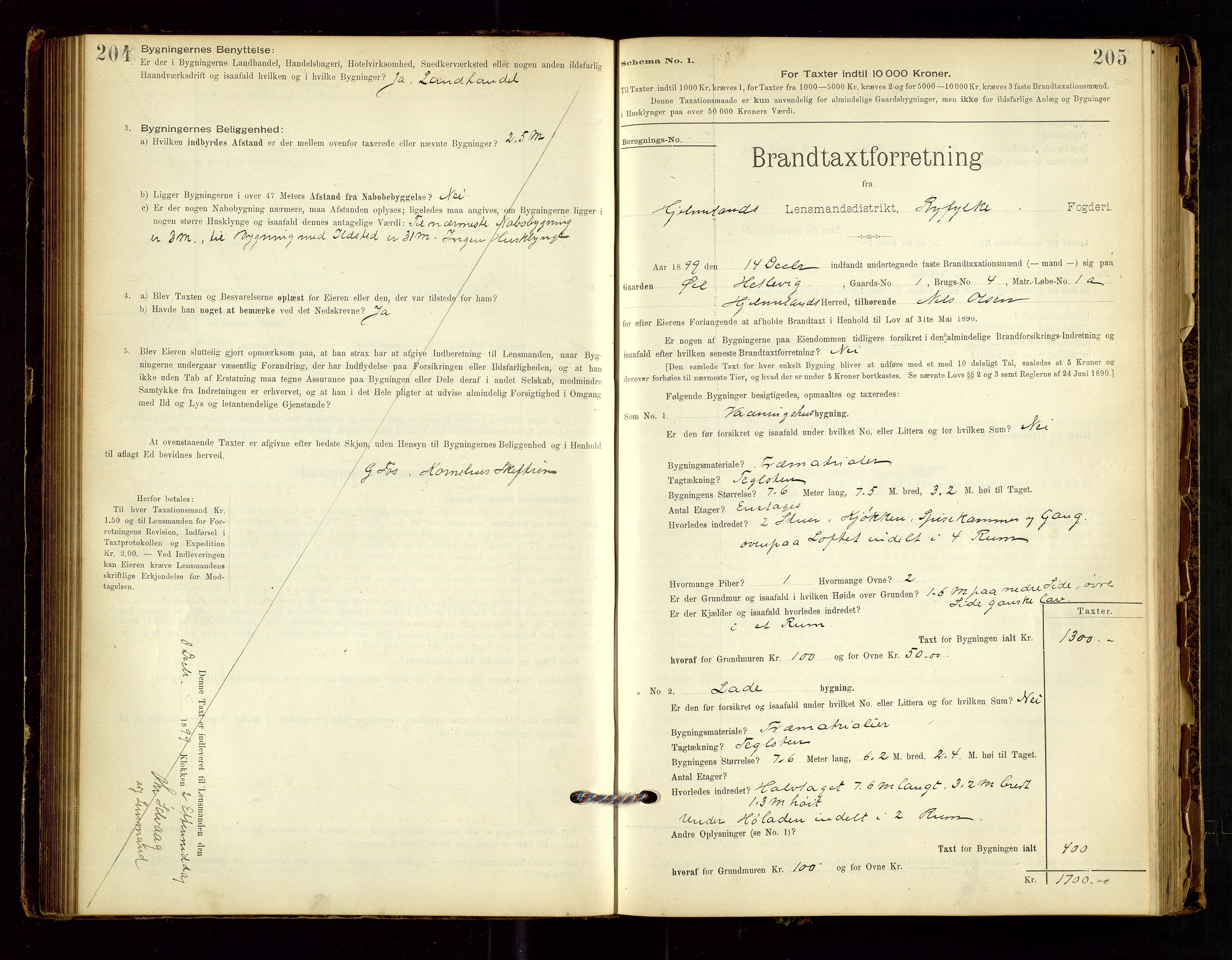 Hjelmeland lensmannskontor, AV/SAST-A-100439/Gob/L0001: "Brandtaxationsprotokol", 1895-1932, p. 204-205