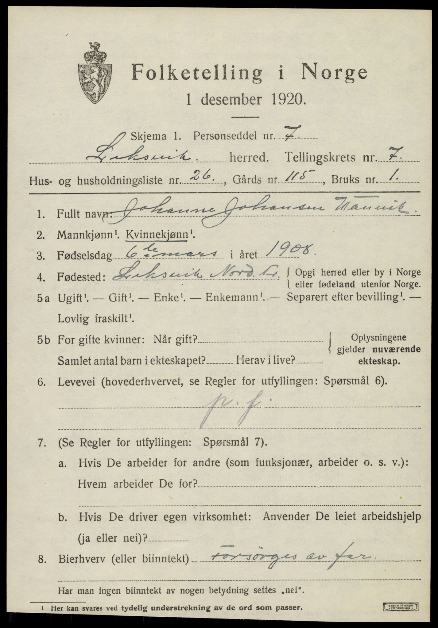 SAT, 1920 census for Leksvik, 1920, p. 6382