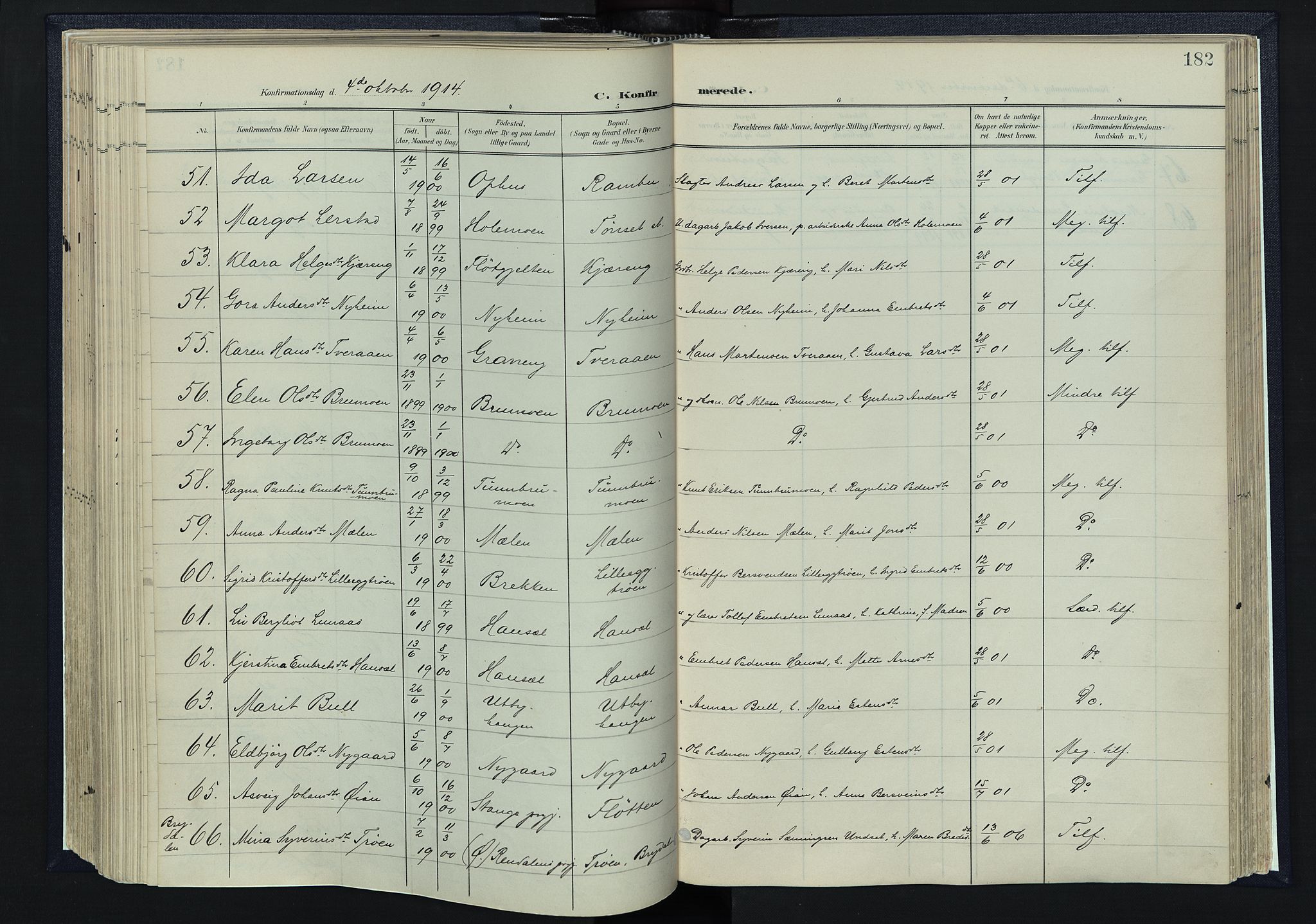 Tynset prestekontor, AV/SAH-PREST-058/H/Ha/Haa/L0025: Parish register (official) no. 25, 1900-1914, p. 182