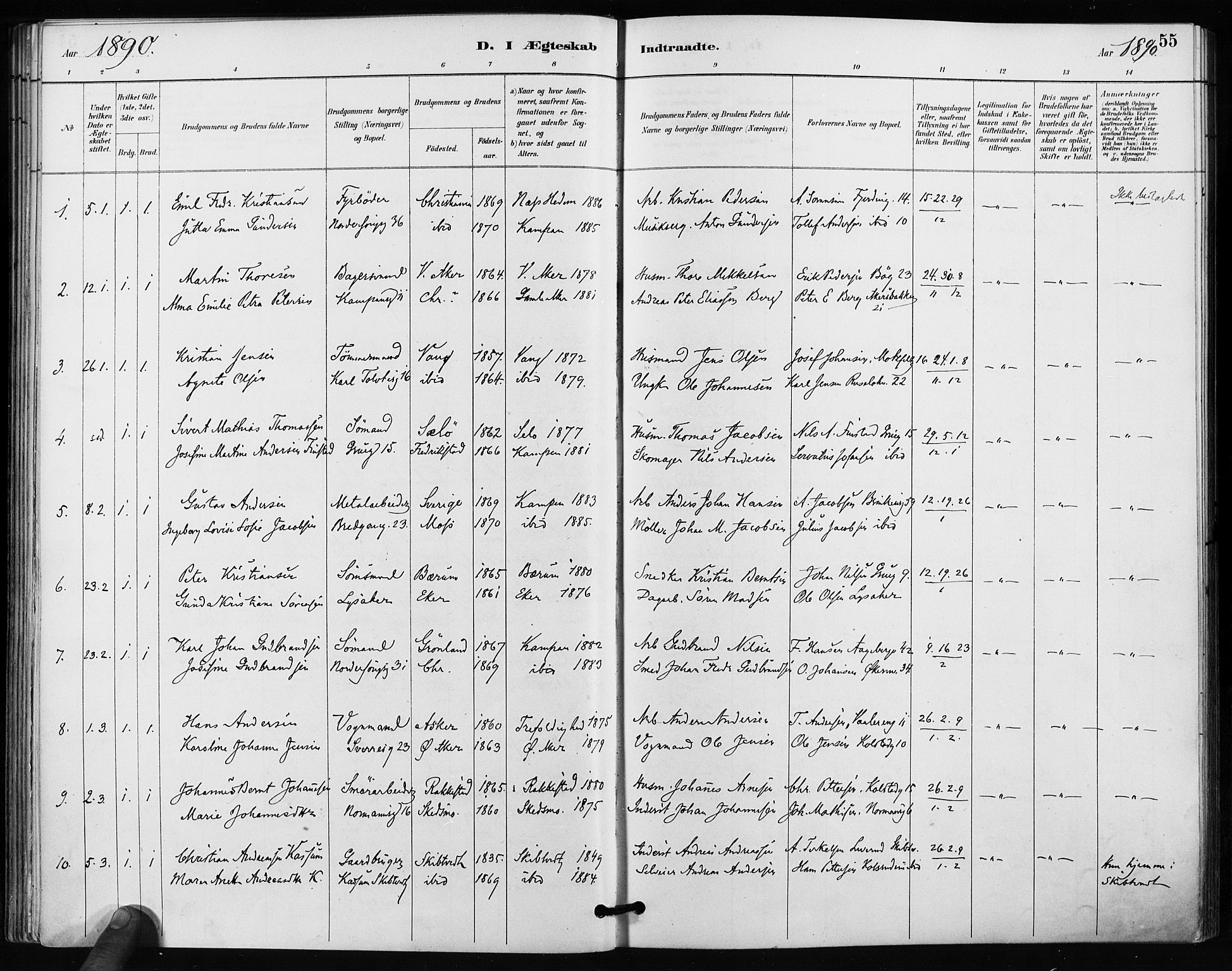 Kampen prestekontor Kirkebøker, SAO/A-10853/F/Fa/L0004: Parish register (official) no. I 4, 1885-1892, p. 55
