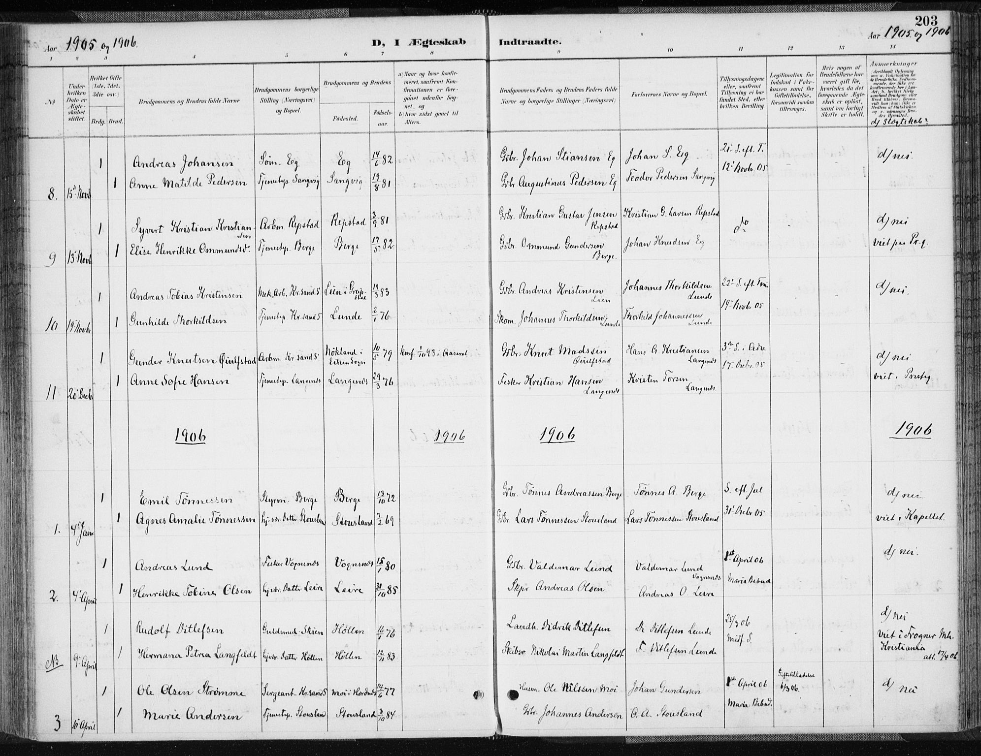 Søgne sokneprestkontor, SAK/1111-0037/F/Fa/Fab/L0013: Parish register (official) no. A 13, 1892-1911, p. 203