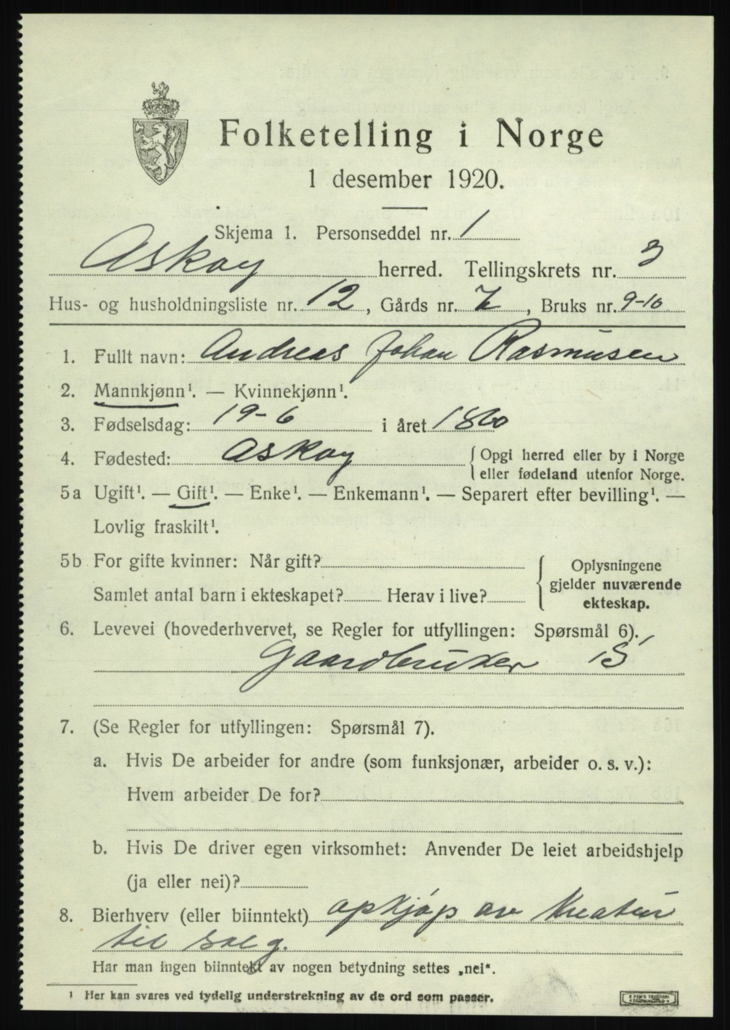 SAB, 1920 census for Askøy, 1920, p. 6488