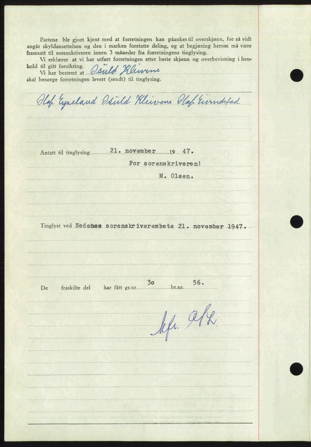 Nedenes sorenskriveri, AV/SAK-1221-0006/G/Gb/Gba/L0058: Mortgage book no. A10, 1947-1948, Diary no: : 1748/1947