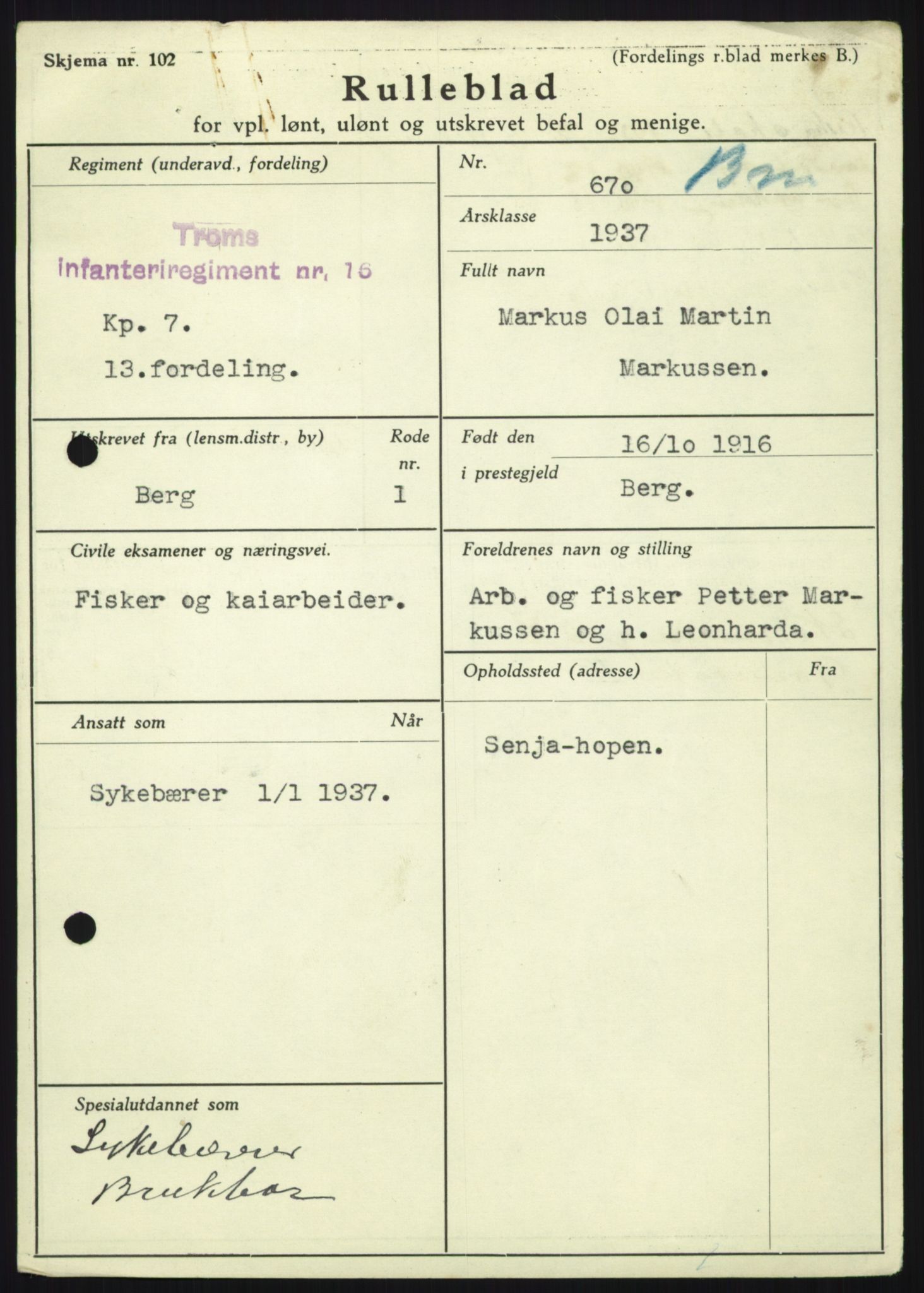 Forsvaret, Troms infanteriregiment nr. 16, AV/RA-RAFA-3146/P/Pa/L0021: Rulleblad for regimentets menige mannskaper, årsklasse 1937, 1937, p. 741