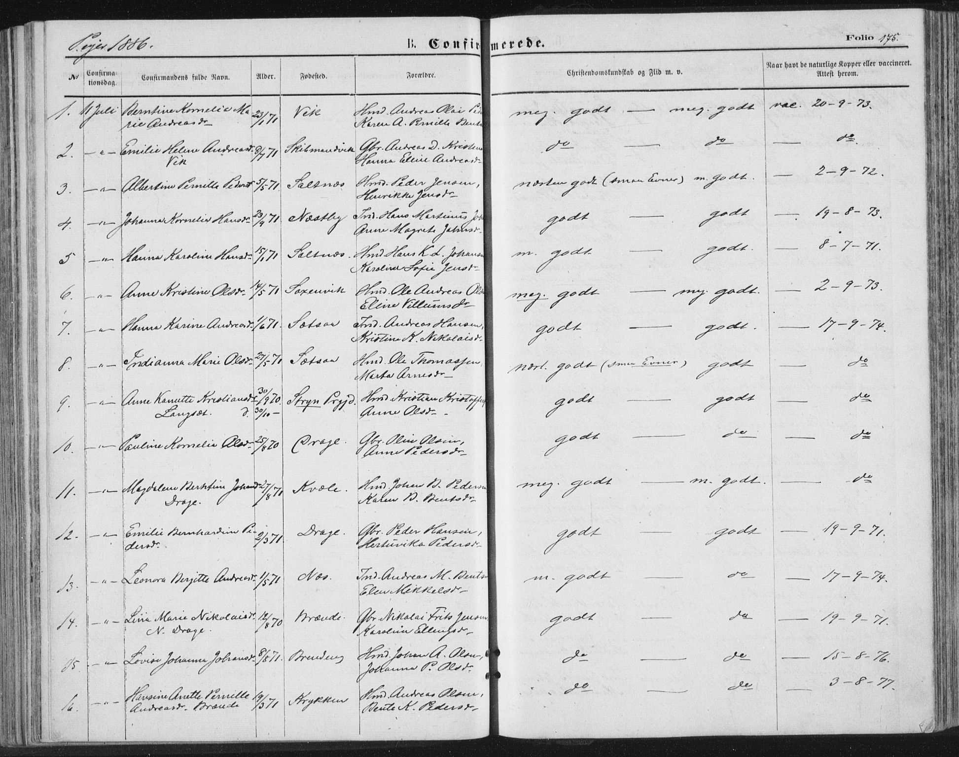 Ministerialprotokoller, klokkerbøker og fødselsregistre - Nordland, AV/SAT-A-1459/847/L0668: Parish register (official) no. 847A08, 1872-1886, p. 175