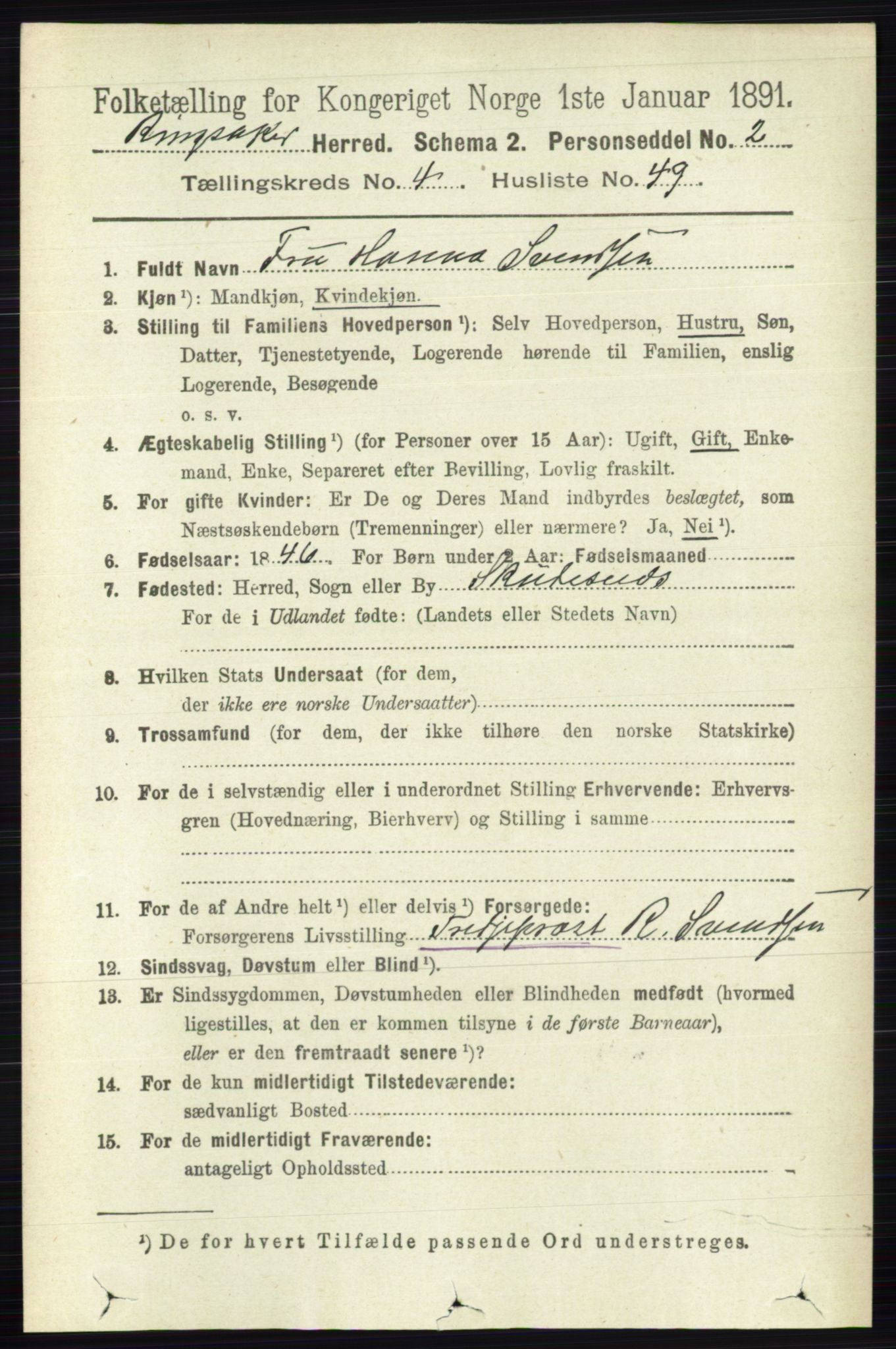 RA, 1891 census for 0412 Ringsaker, 1891, p. 2009