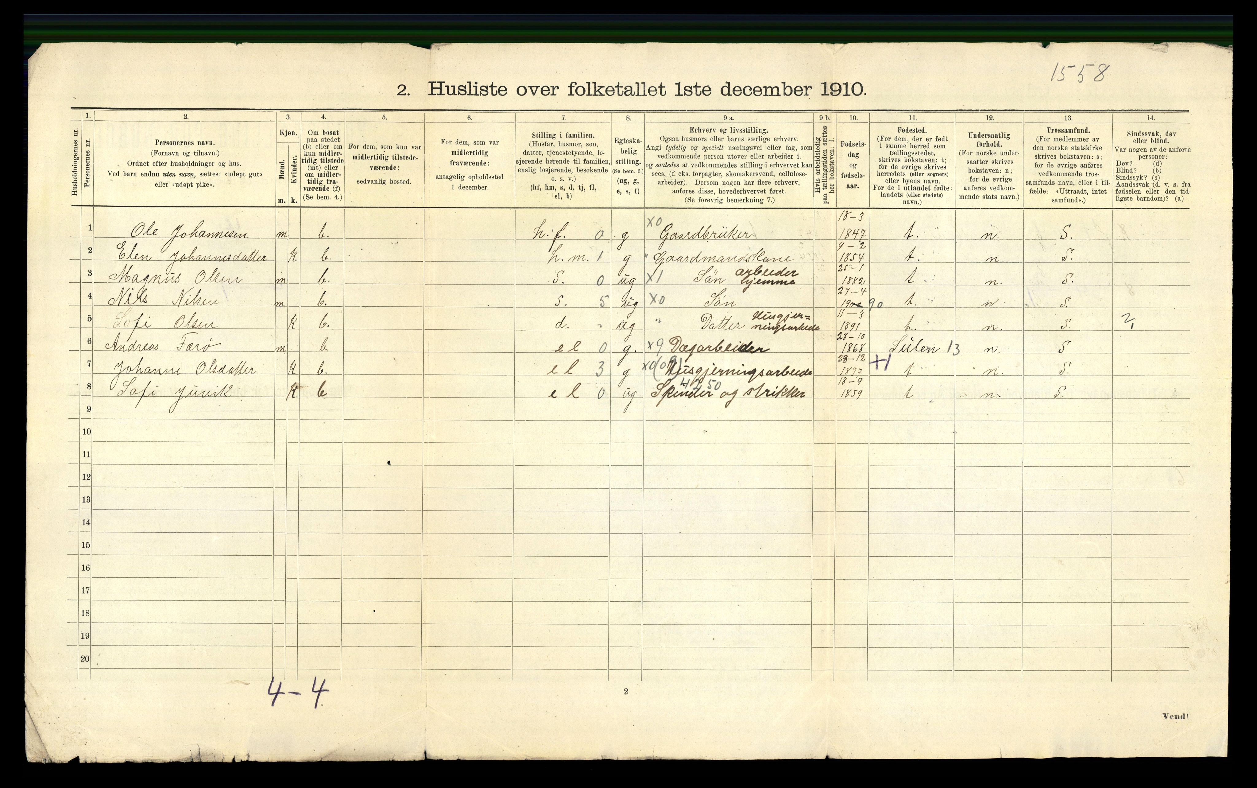 RA, 1910 census for Gulen, 1910, p. 45