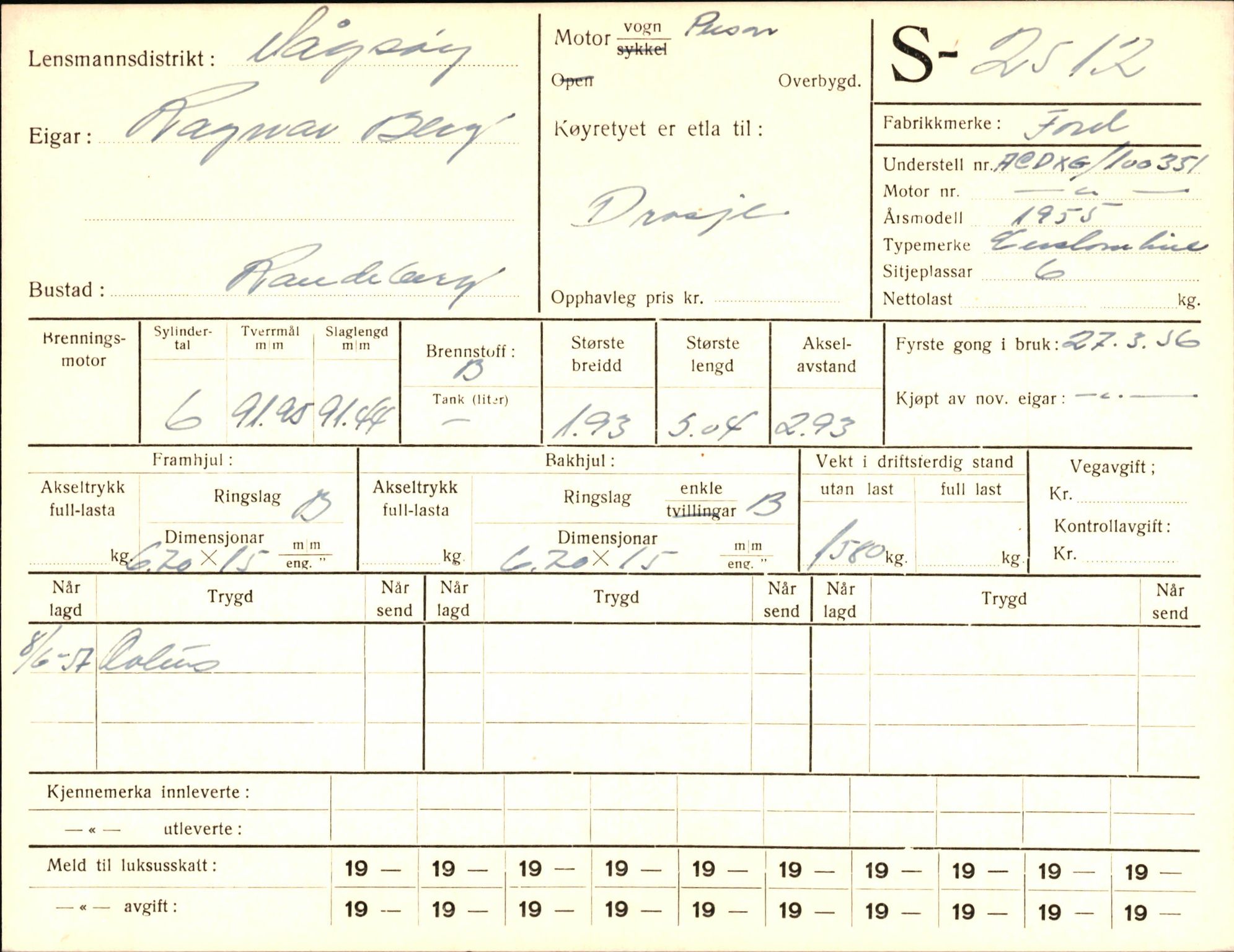 Statens vegvesen, Sogn og Fjordane vegkontor, AV/SAB-A-5301/4/F/L0004: Registerkort utmeldte Fjordane S2500-2700, S7200-7899, 1930-1961, p. 19