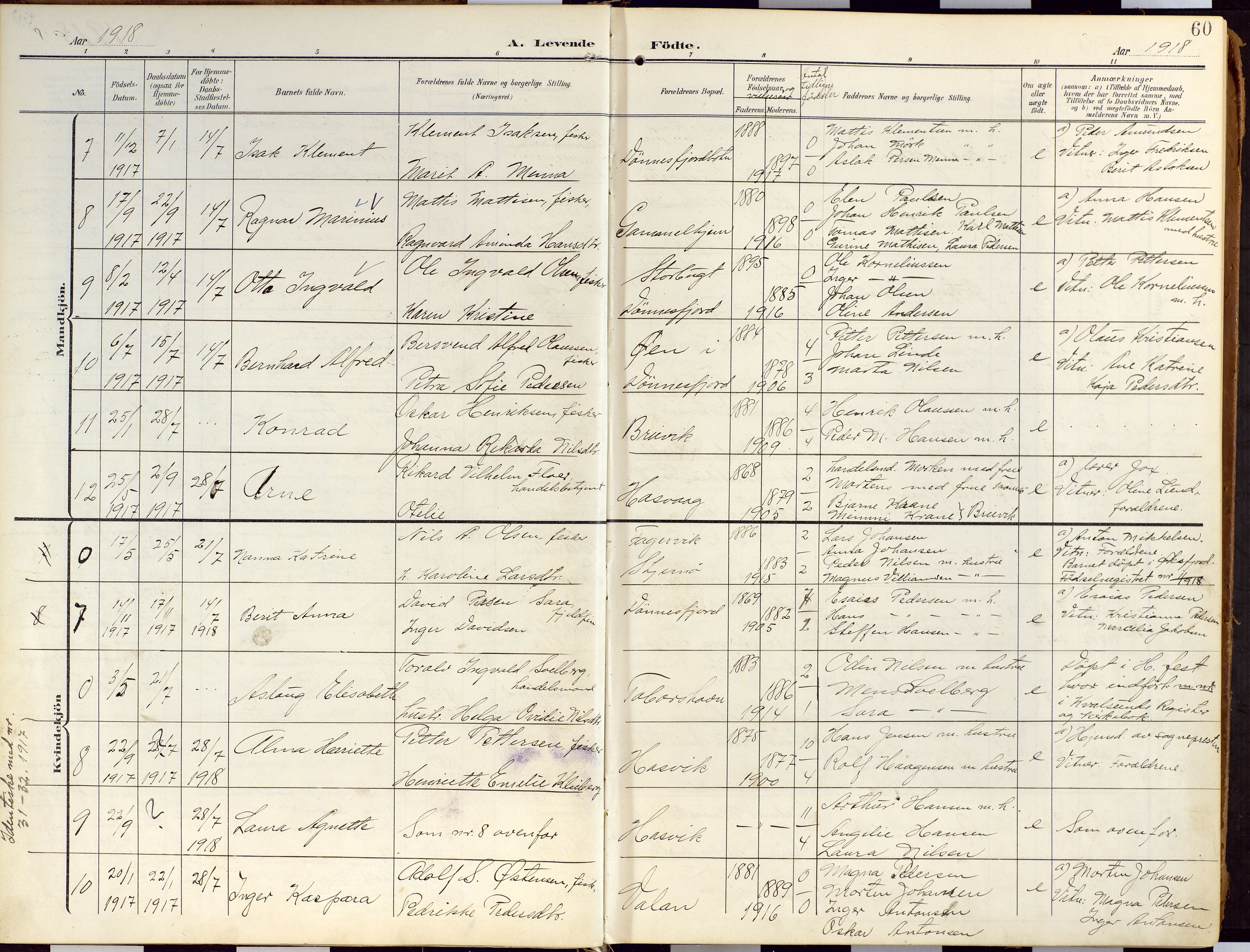 Loppa sokneprestkontor, AV/SATØ-S-1339/H/Ha/L0010kirke: Parish register (official) no. 10, 1907-1922, p. 60