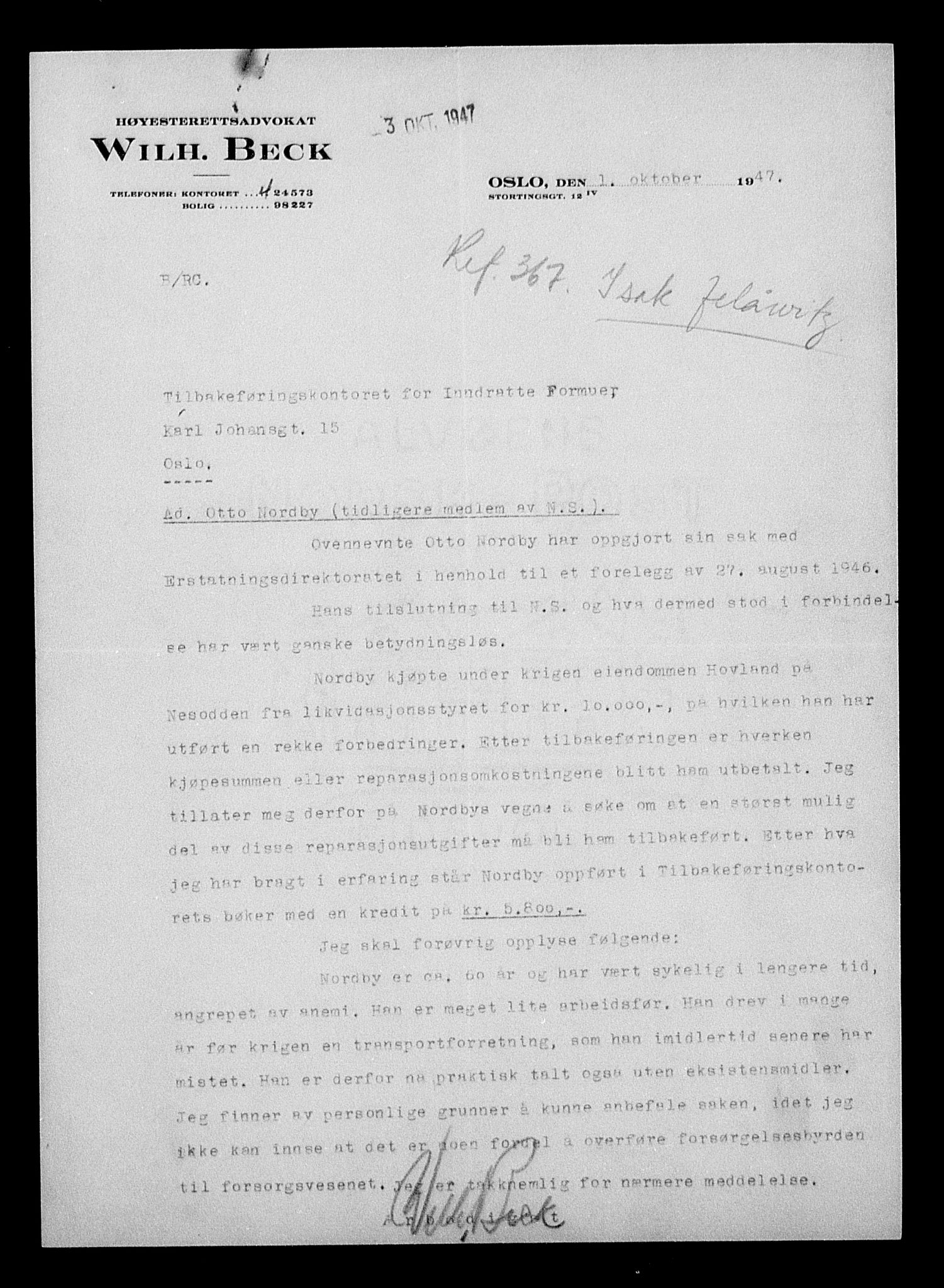 Justisdepartementet, Tilbakeføringskontoret for inndratte formuer, AV/RA-S-1564/H/Hc/Hcc/L0948: --, 1945-1947, p. 31