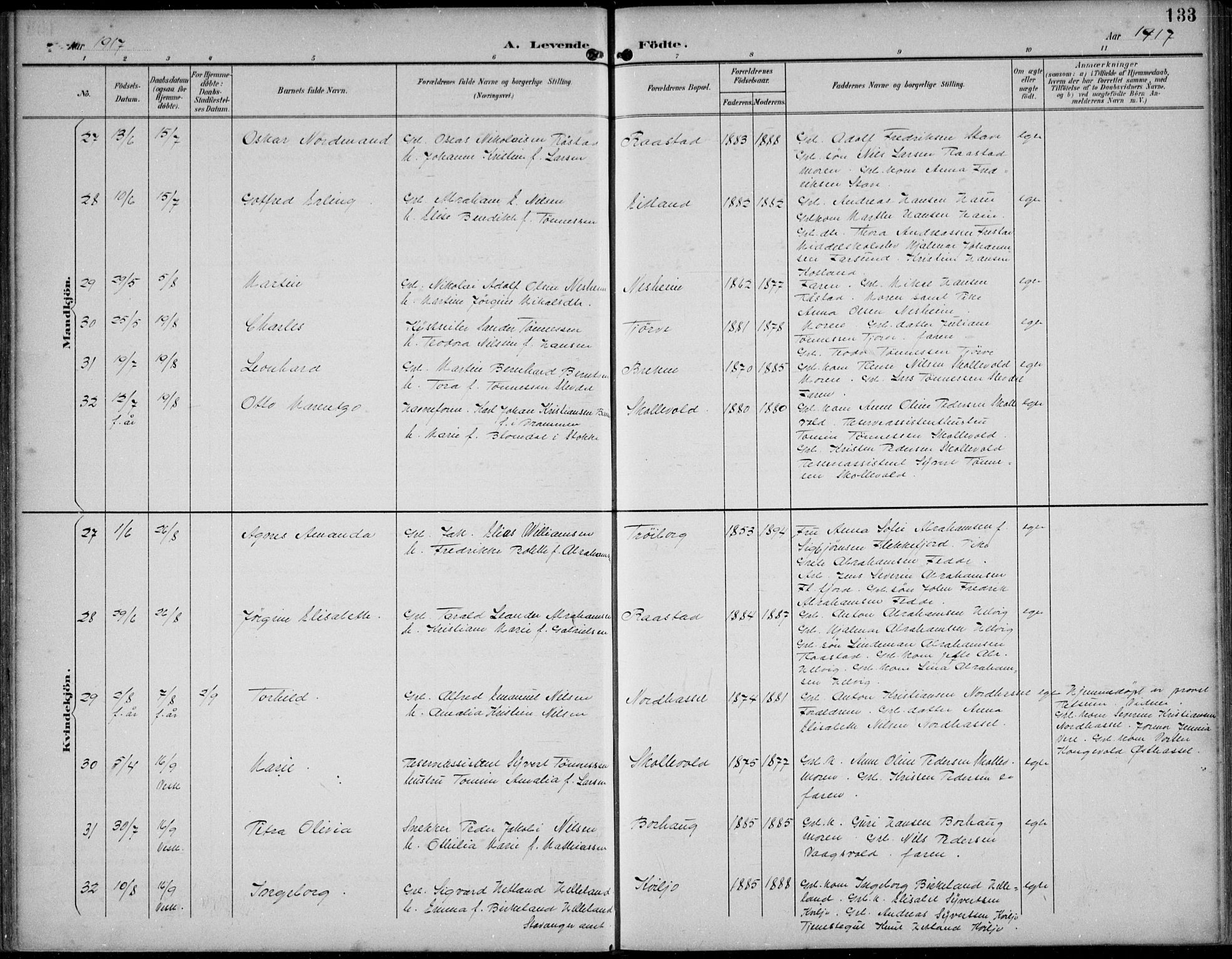 Lista sokneprestkontor, AV/SAK-1111-0027/F/Fb/L0005: Parish register (copy) no. B 5, 1892-1923, p. 133
