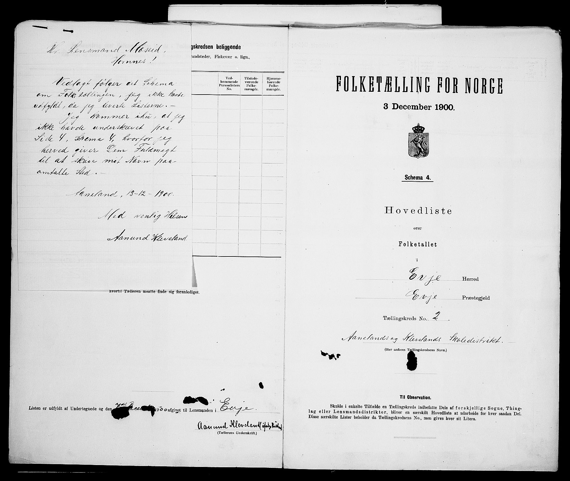 SAK, 1900 census for Evje, 1900, p. 12