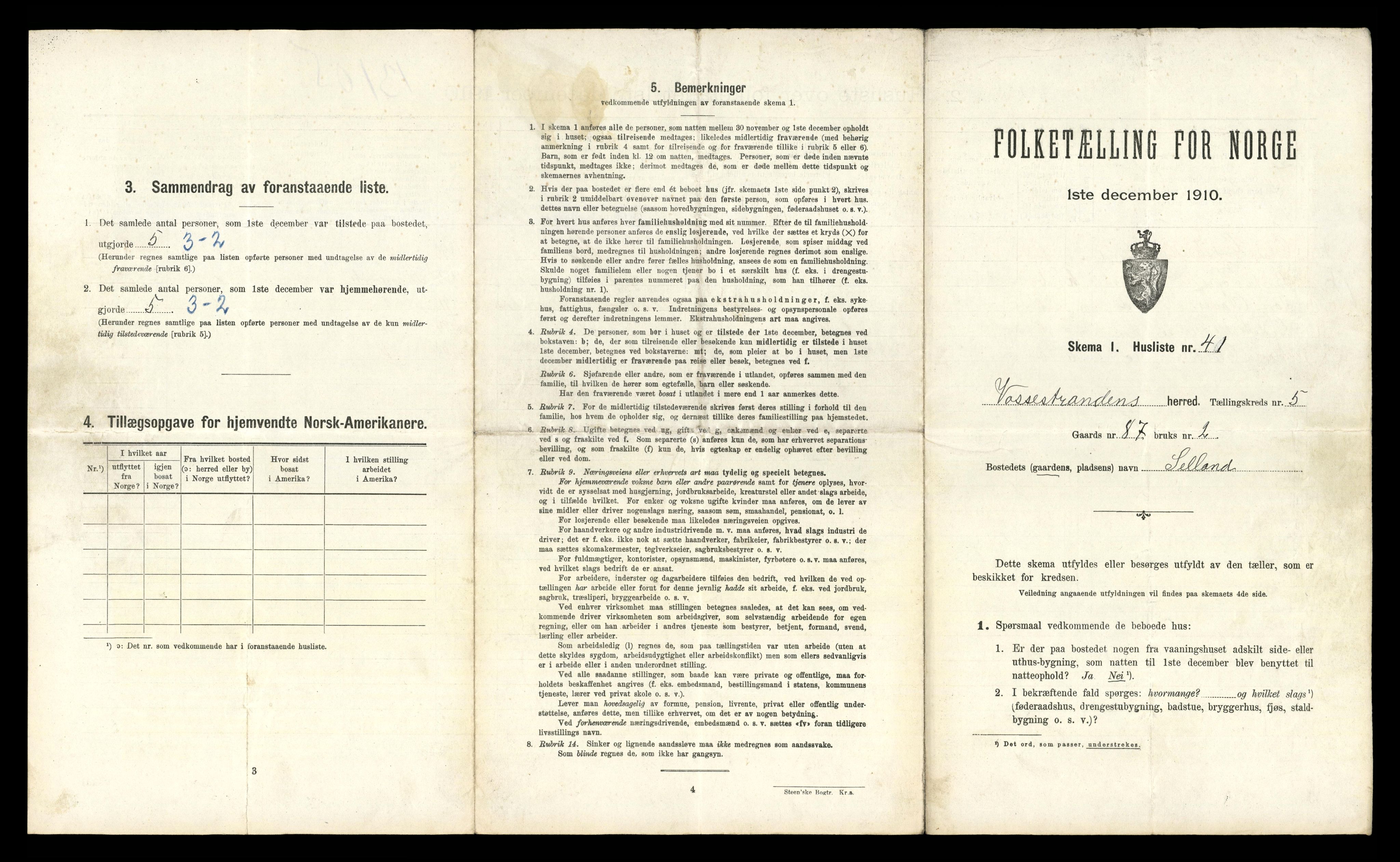 RA, 1910 census for Vossestrand, 1910, p. 623