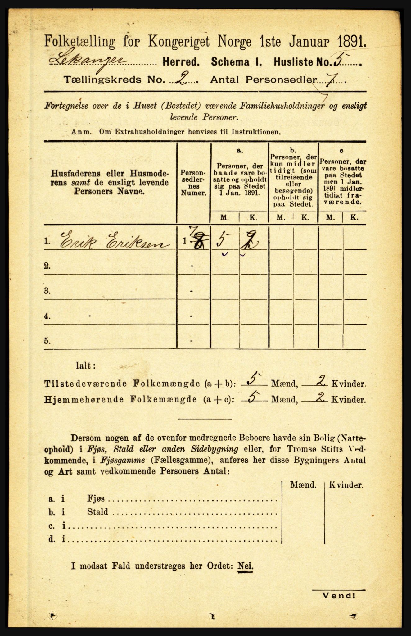 RA, 1891 census for 1419 Leikanger, 1891, p. 125