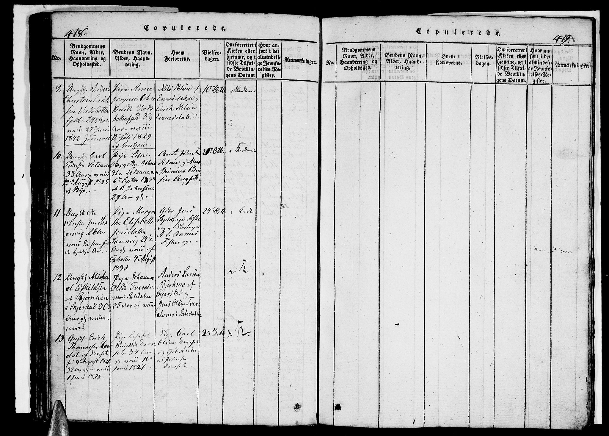 Ministerialprotokoller, klokkerbøker og fødselsregistre - Nordland, SAT/A-1459/847/L0676: Parish register (copy) no. 847C04, 1821-1853, p. 418-419