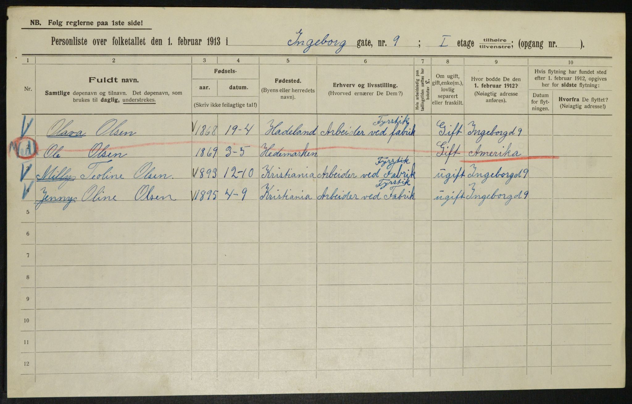 OBA, Municipal Census 1913 for Kristiania, 1913, p. 43632