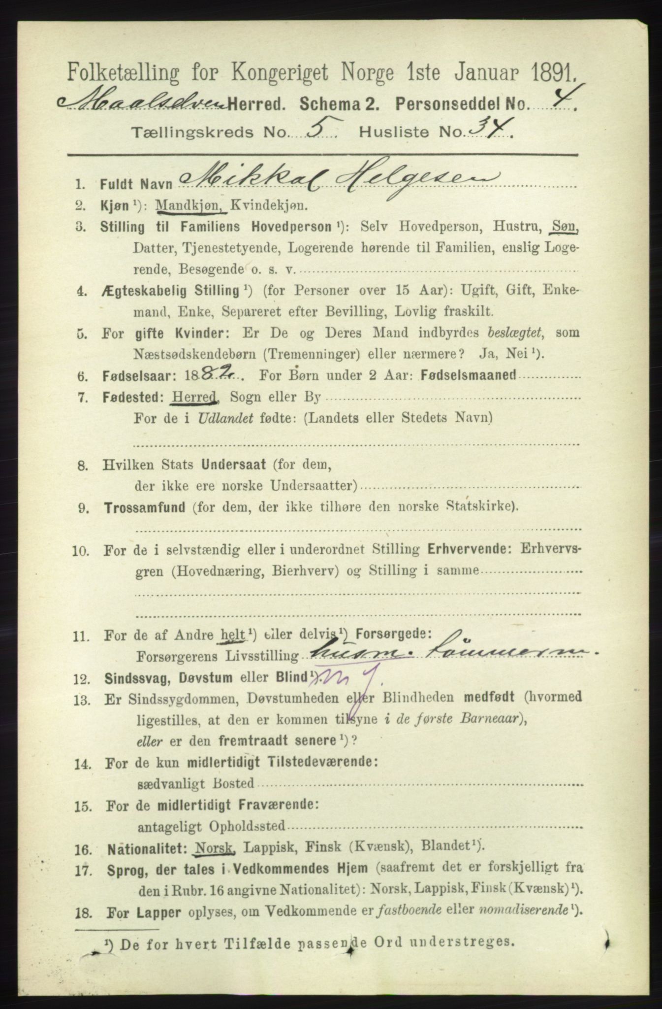 RA, 1891 census for 1924 Målselv, 1891, p. 1836