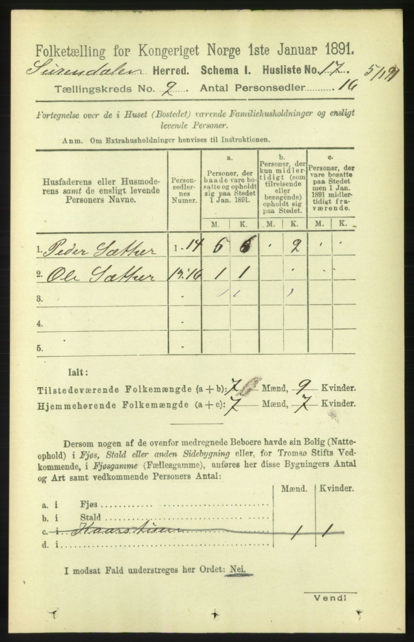 RA, 1891 census for 1566 Surnadal, 1891, p. 487