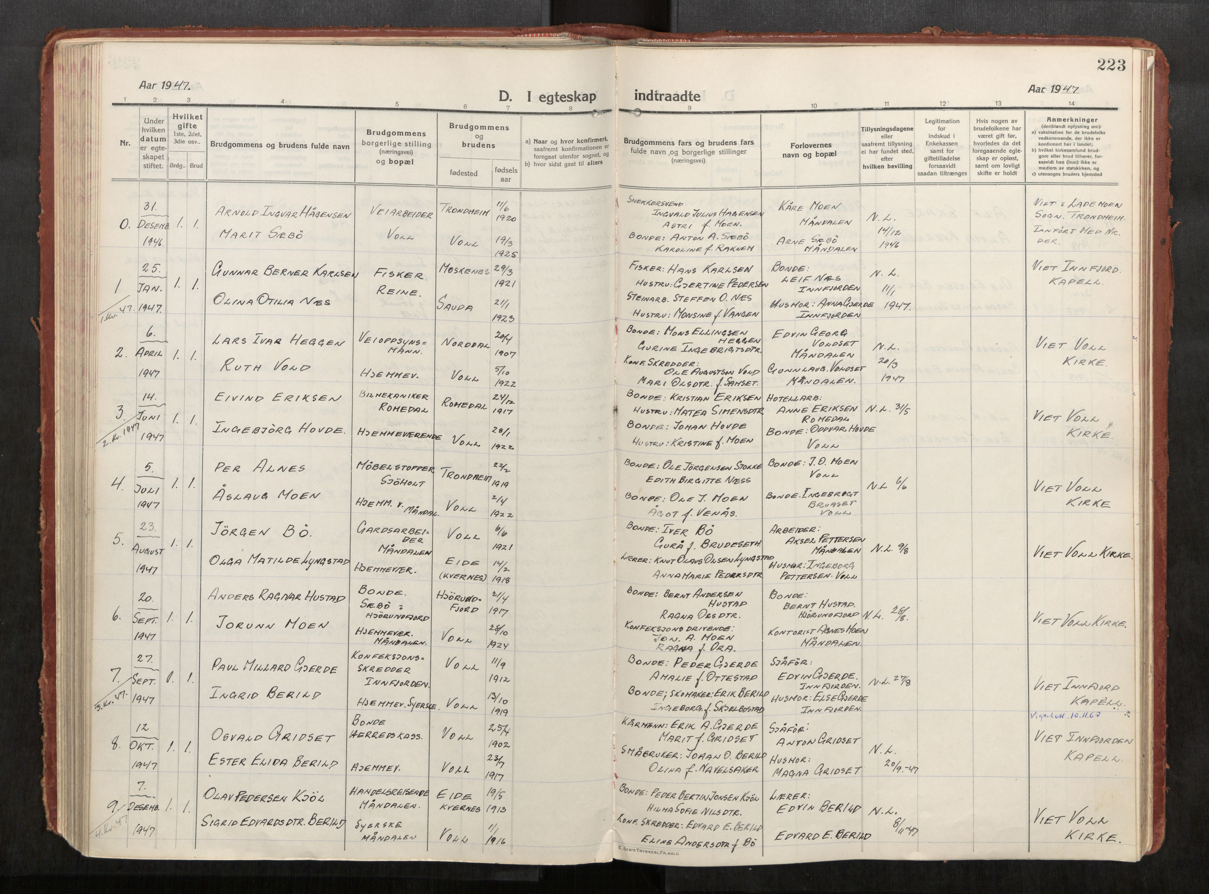 Eid sokneprestkontor, AV/SAT-A-1254: Parish register (official) no. 543A04, 1916-1956, p. 223