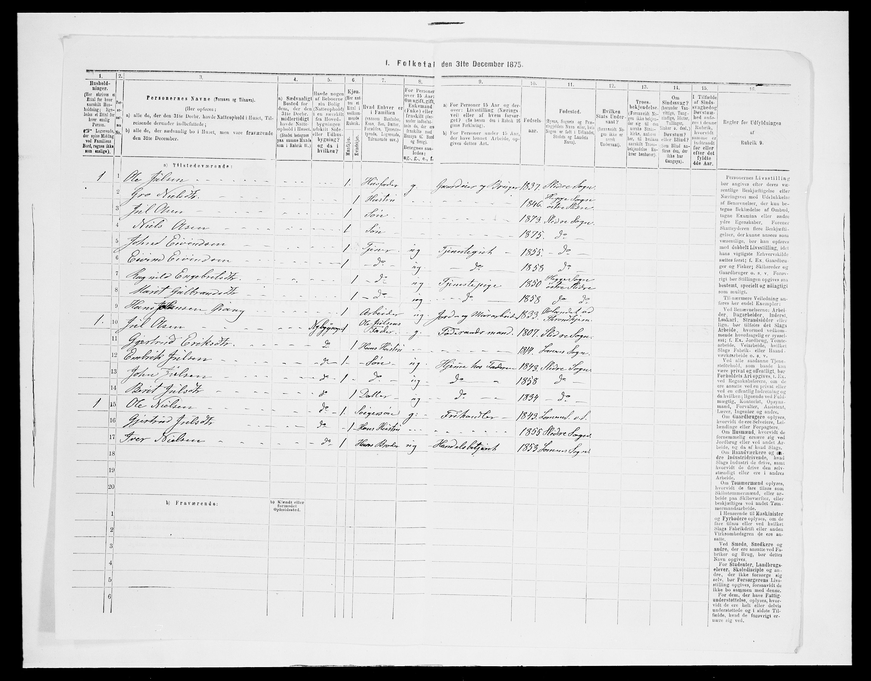 SAH, 1875 census for 0543P Vestre Slidre, 1875, p. 359