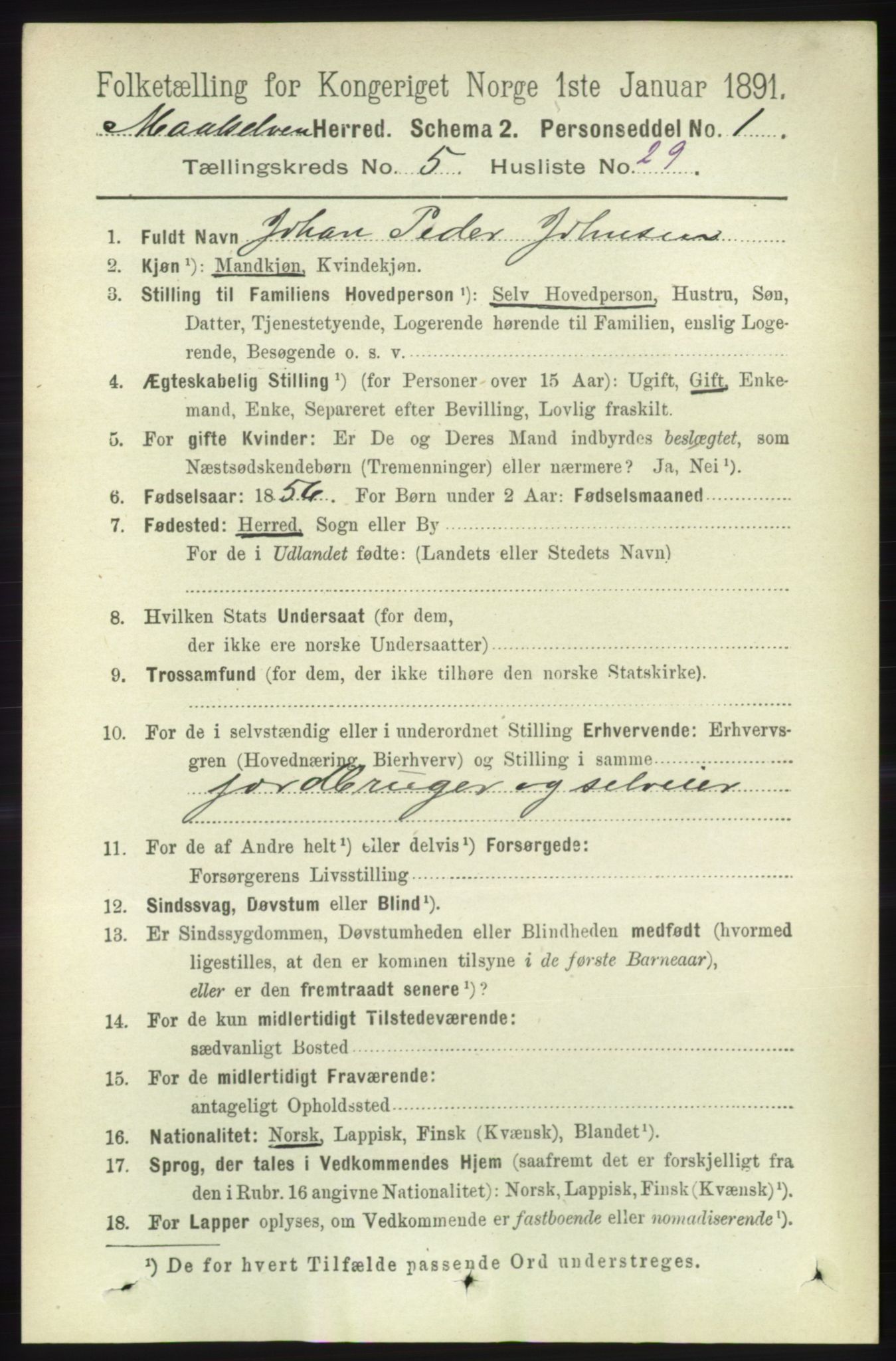 RA, 1891 census for 1924 Målselv, 1891, p. 1810