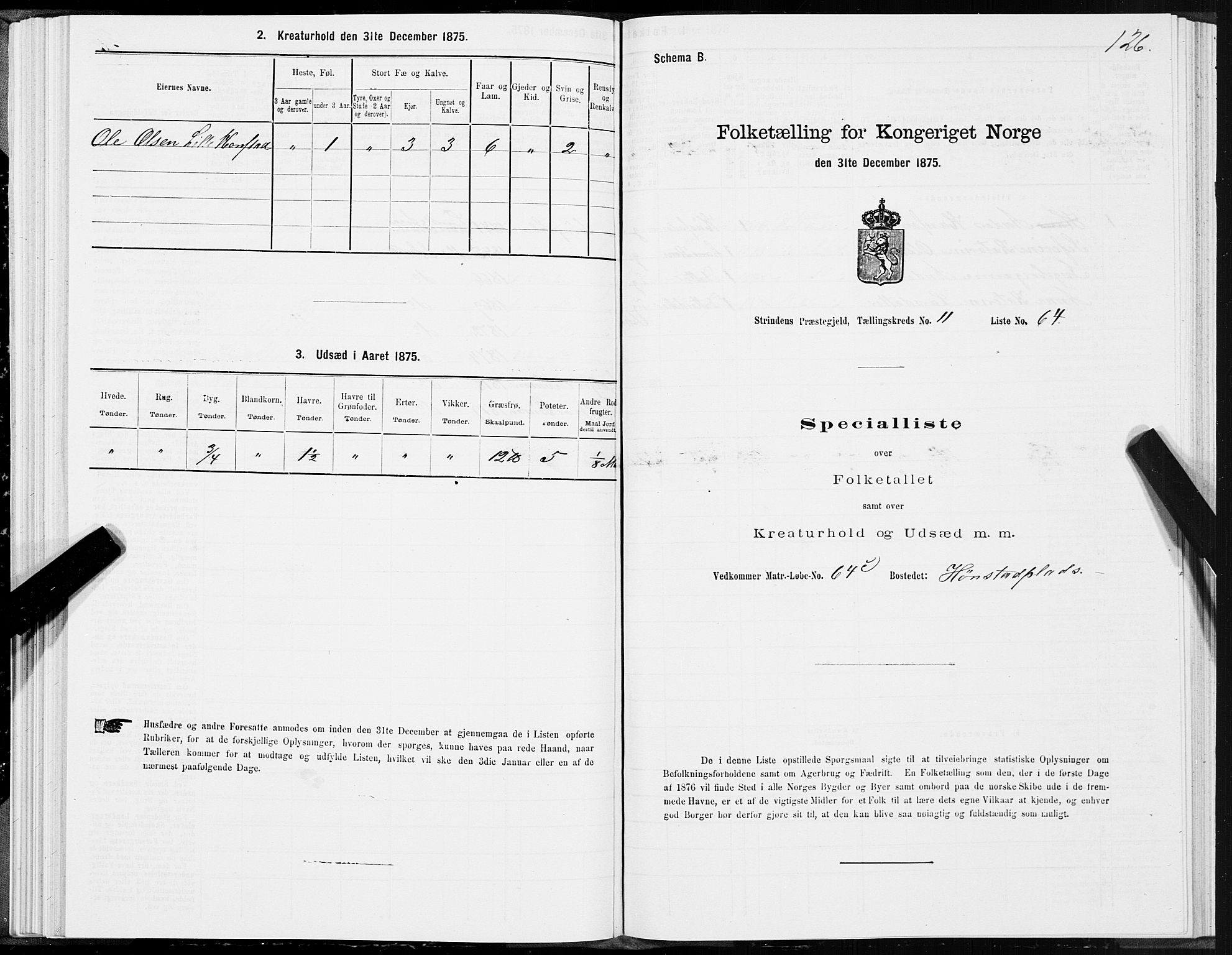 SAT, 1875 census for 1660P Strinda, 1875, p. 7126