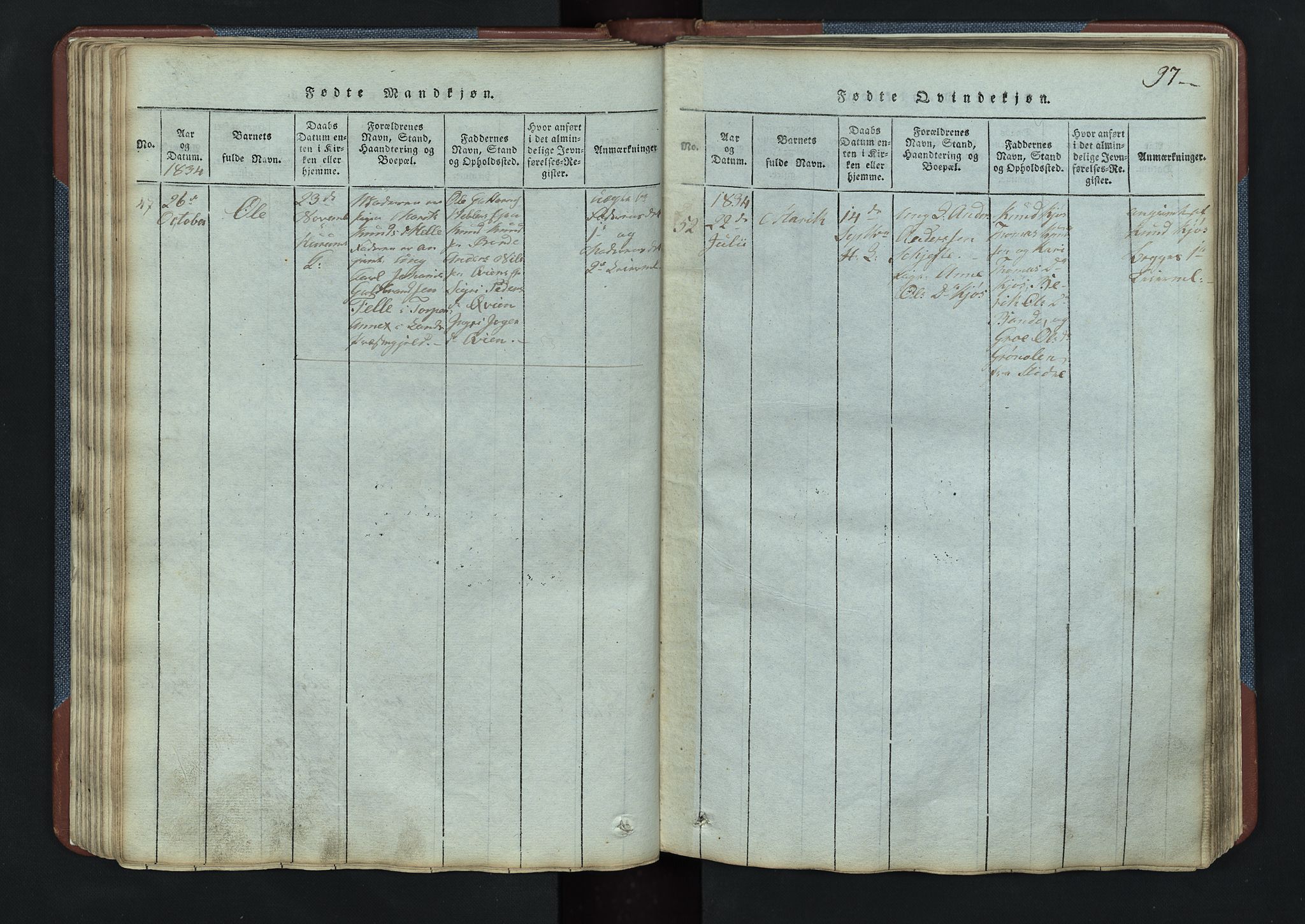 Vang prestekontor, Valdres, SAH/PREST-140/H/Hb/L0003: Parish register (copy) no. 3, 1814-1892, p. 97