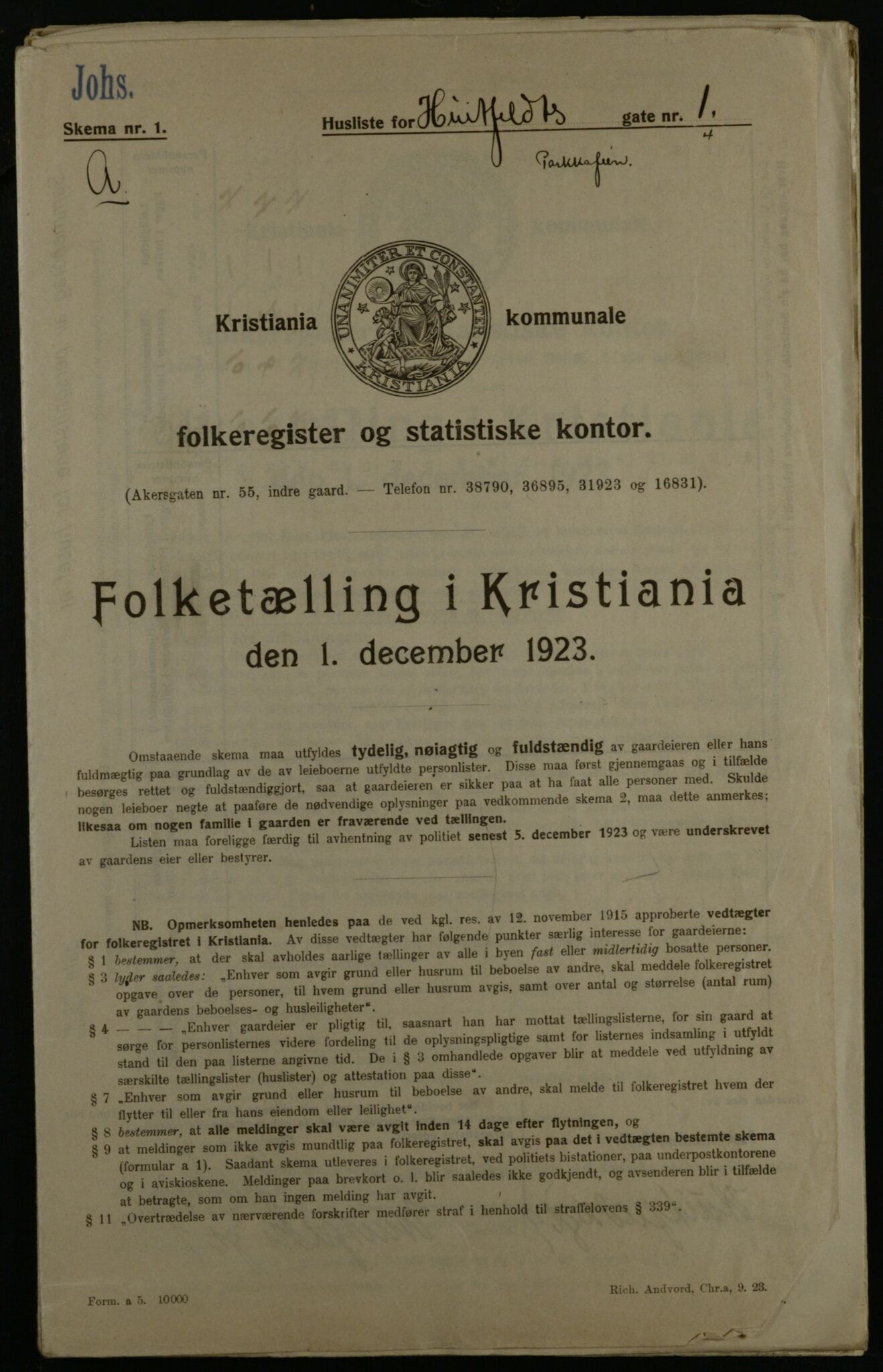 OBA, Municipal Census 1923 for Kristiania, 1923, p. 46389