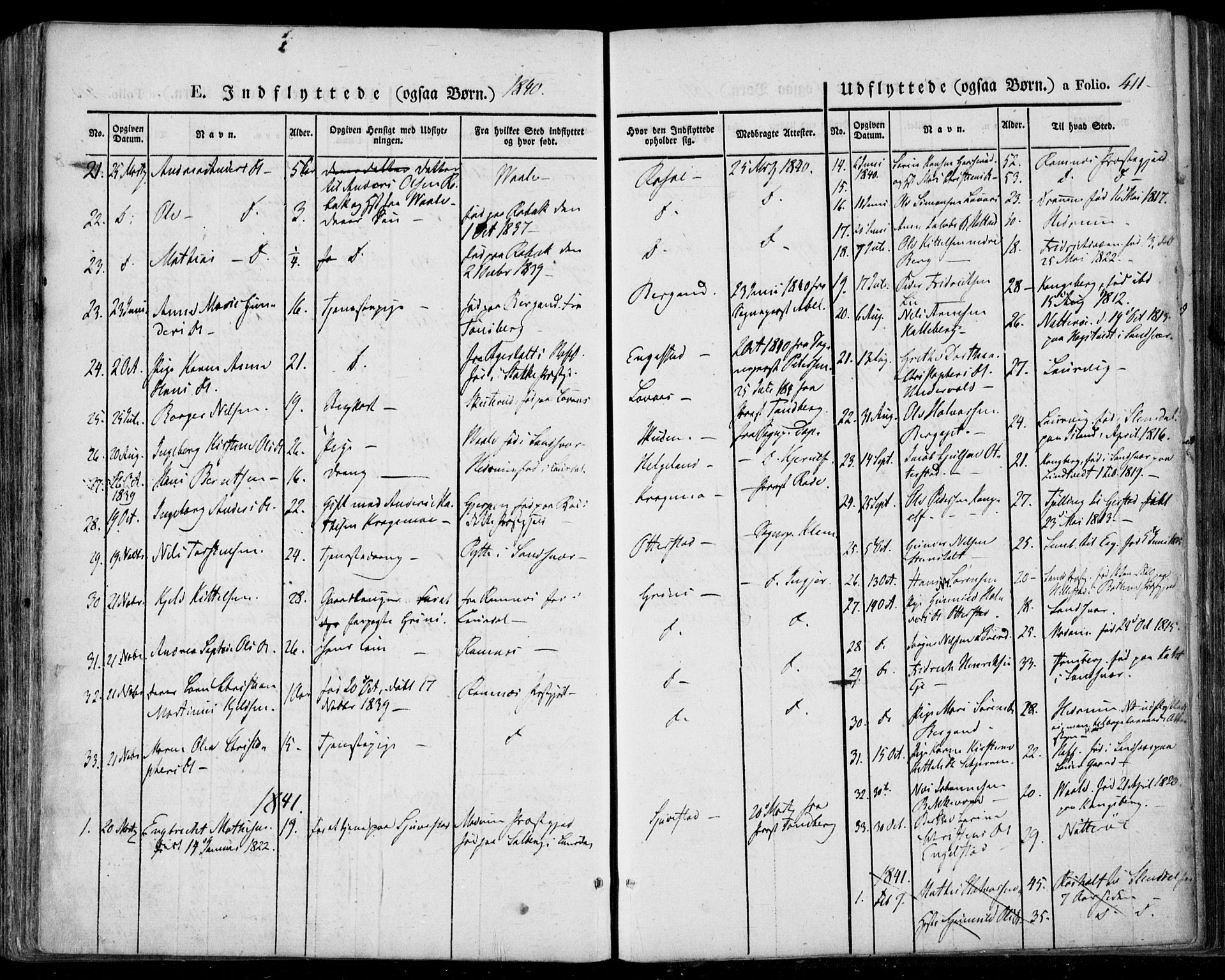 Lardal kirkebøker, AV/SAKO-A-350/F/Fa/L0006: Parish register (official) no. I 6, 1835-1860, p. 411