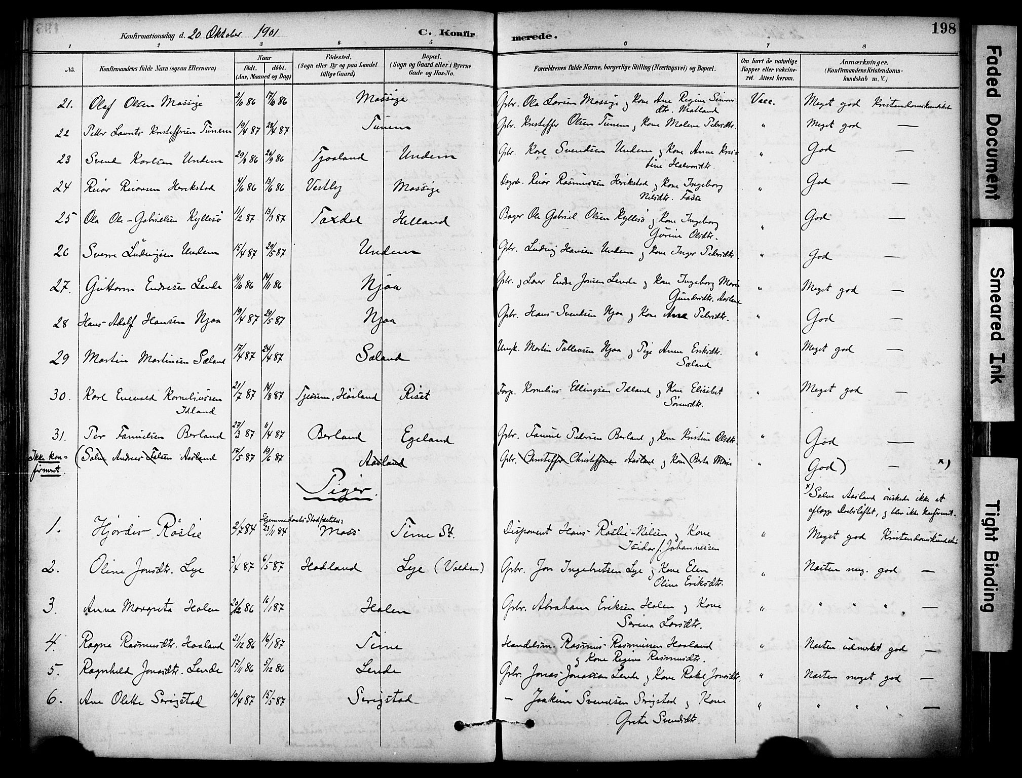 Lye sokneprestkontor, AV/SAST-A-101794/001/30BA/L0011: Parish register (official) no. A 9, 1893-1903, p. 198