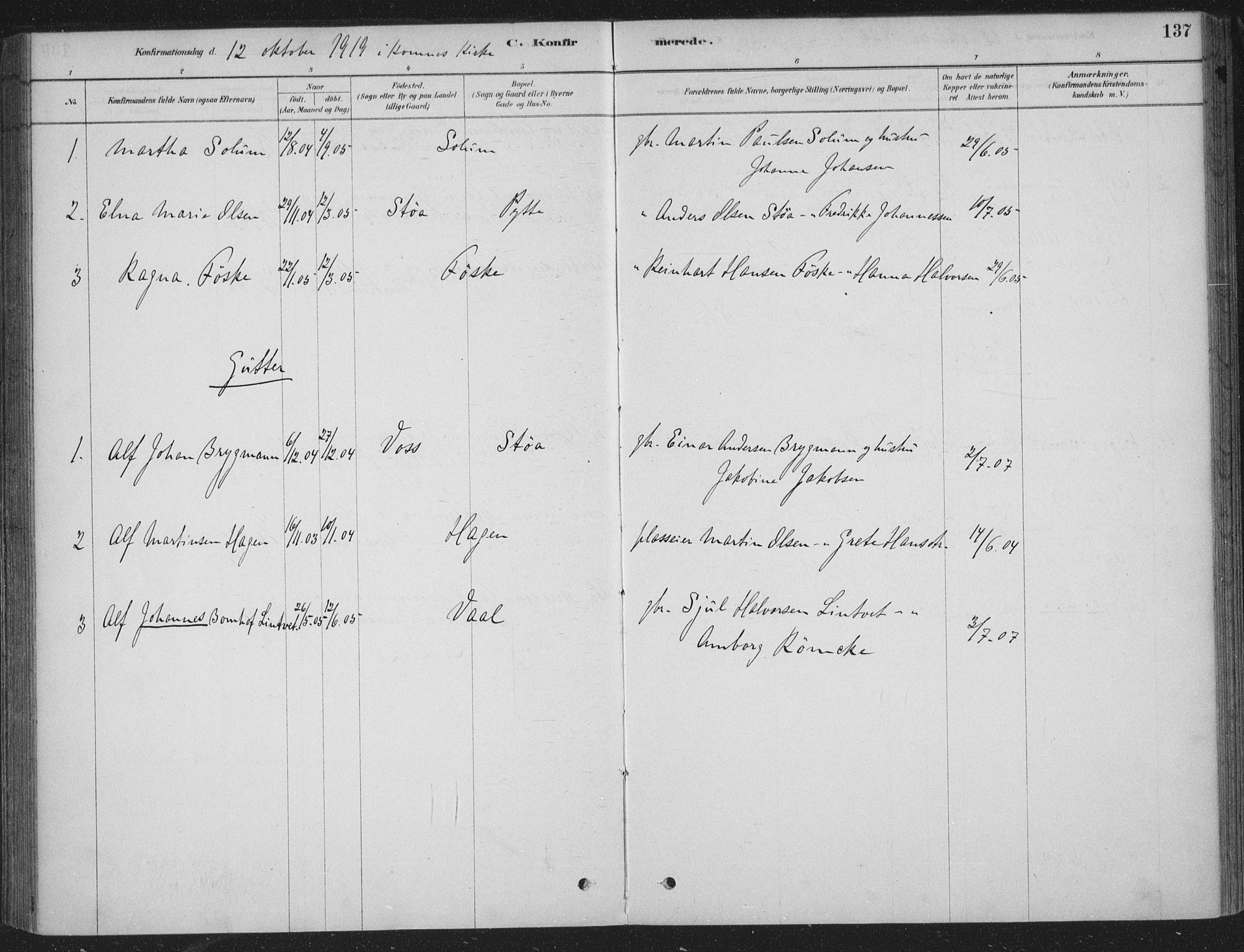 Sandsvær kirkebøker, AV/SAKO-A-244/F/Fe/L0001: Parish register (official) no. V 1, 1878-1936, p. 137