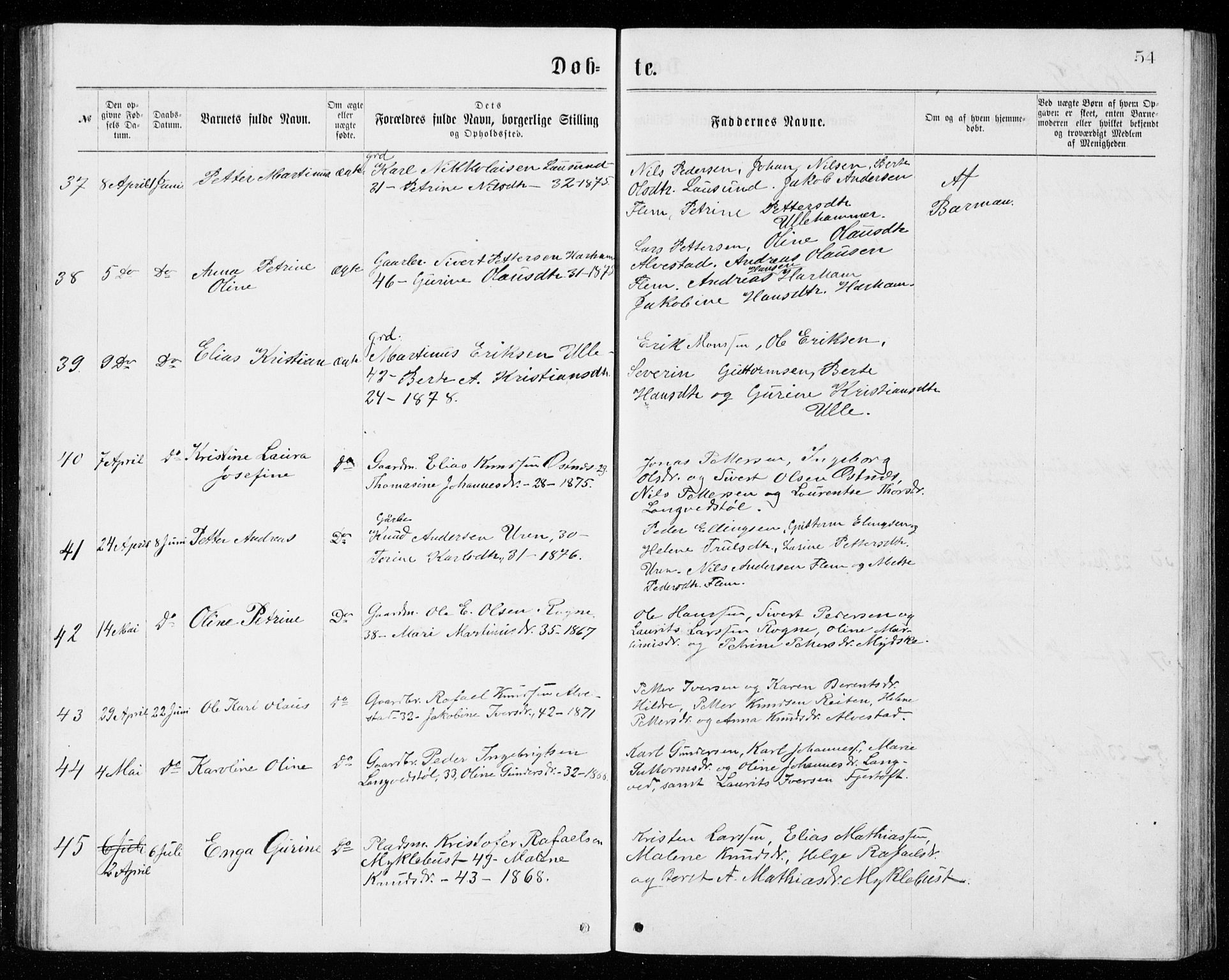 Ministerialprotokoller, klokkerbøker og fødselsregistre - Møre og Romsdal, AV/SAT-A-1454/536/L0509: Parish register (copy) no. 536C04, 1871-1881, p. 54