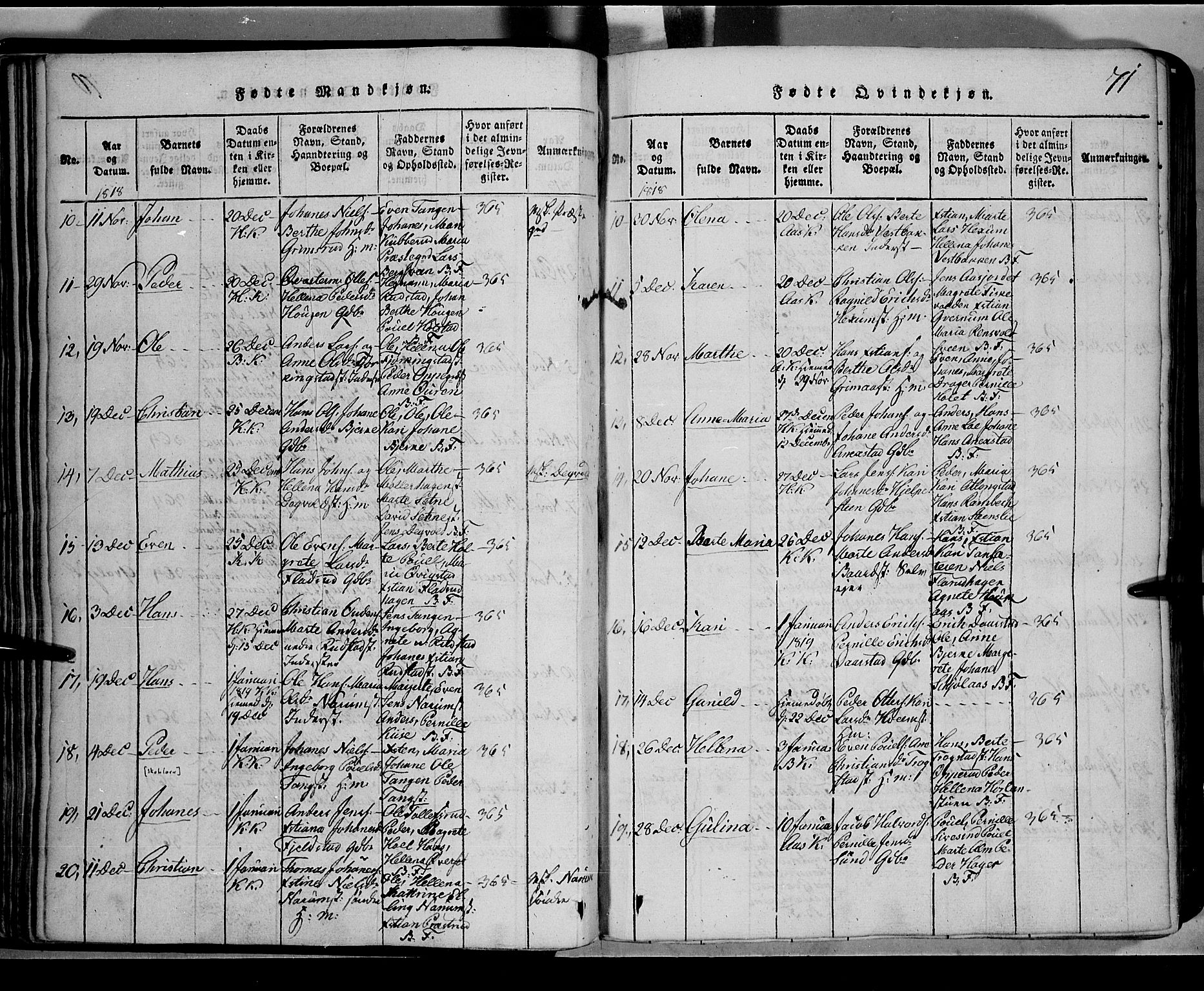 Toten prestekontor, SAH/PREST-102/H/Ha/Hab/L0001: Parish register (copy) no. 1, 1814-1820, p. 71a