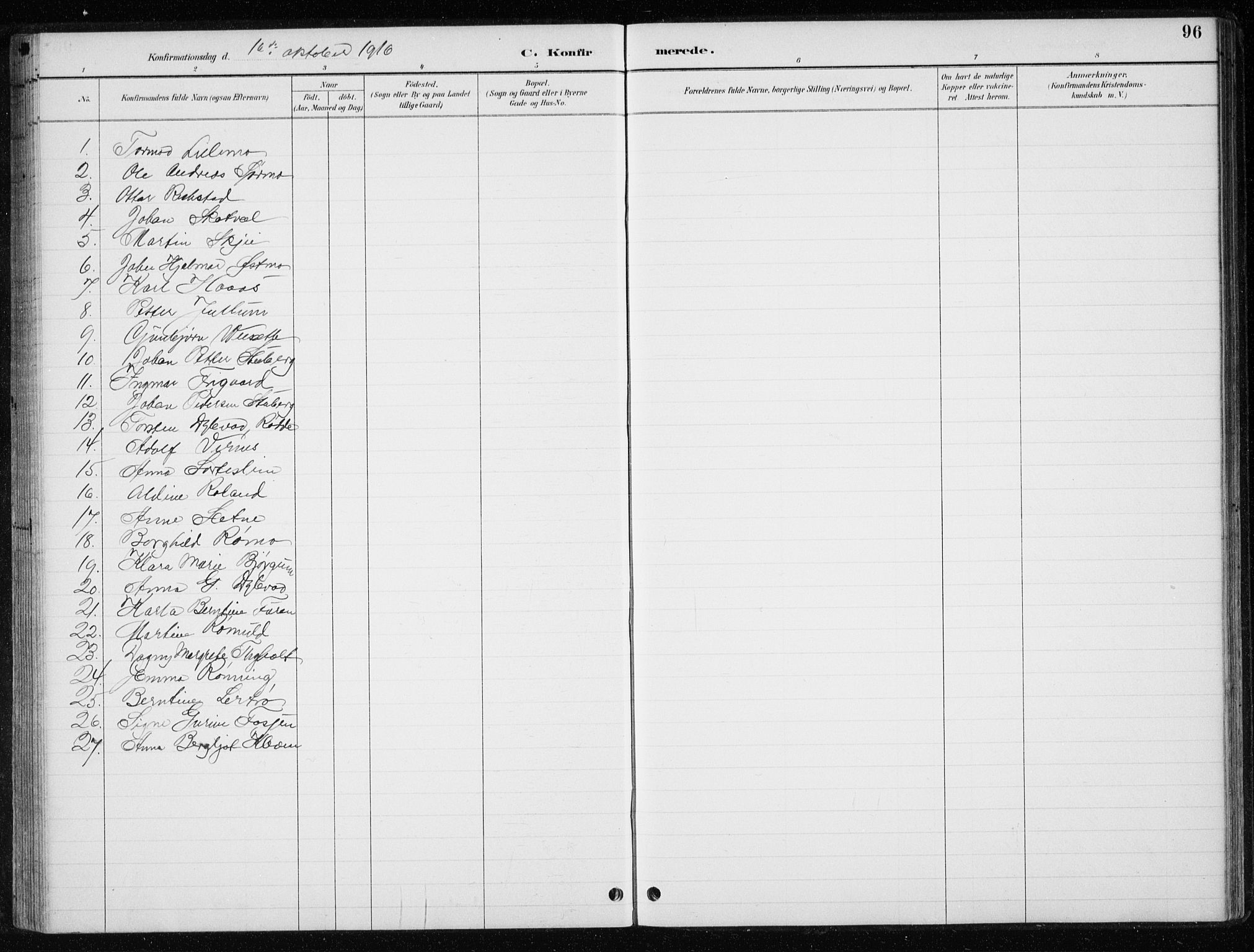 Ministerialprotokoller, klokkerbøker og fødselsregistre - Nord-Trøndelag, AV/SAT-A-1458/710/L0096: Parish register (copy) no. 710C01, 1892-1925, p. 96