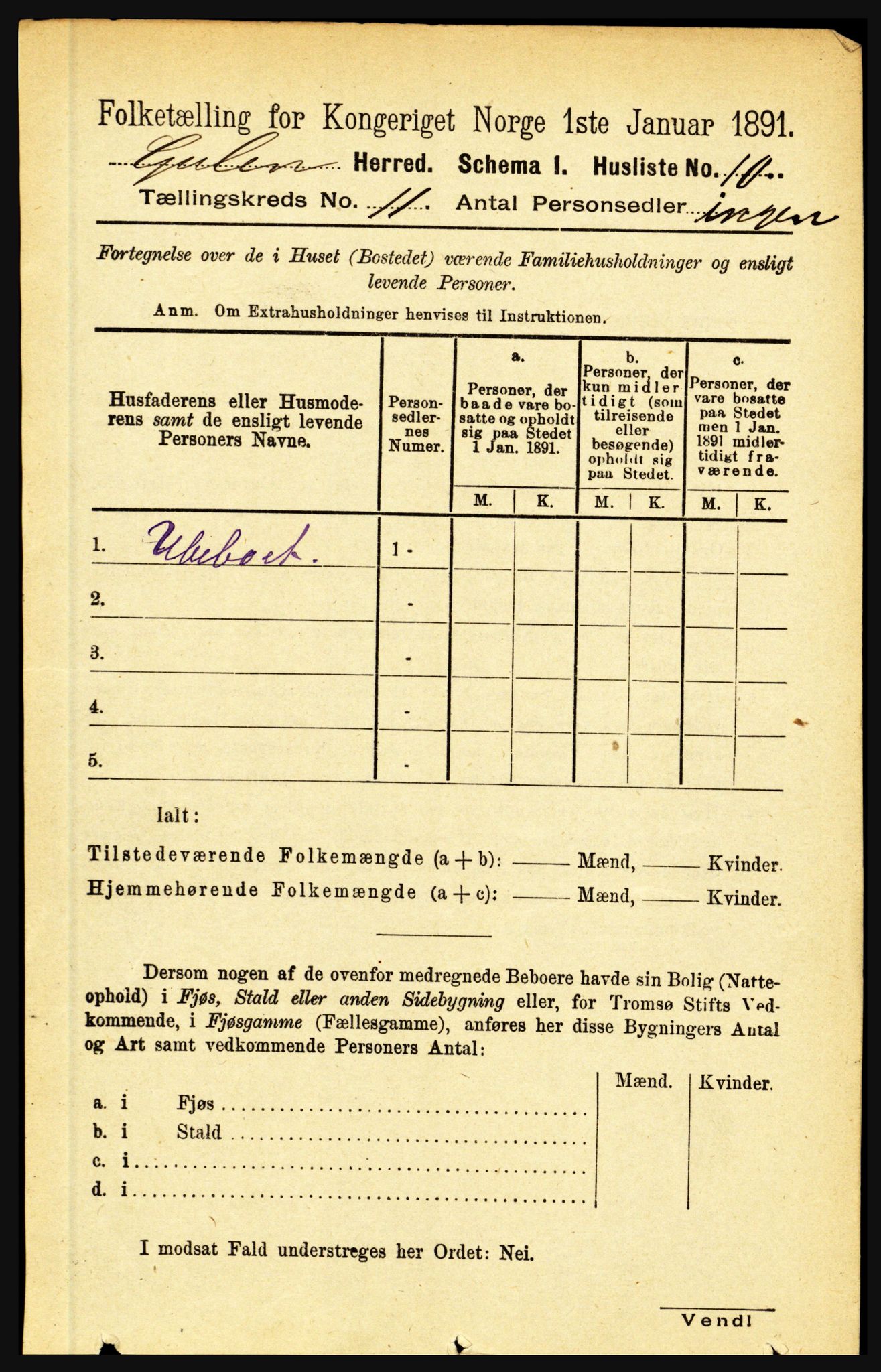 RA, 1891 census for 1411 Gulen, 1891, p. 3631