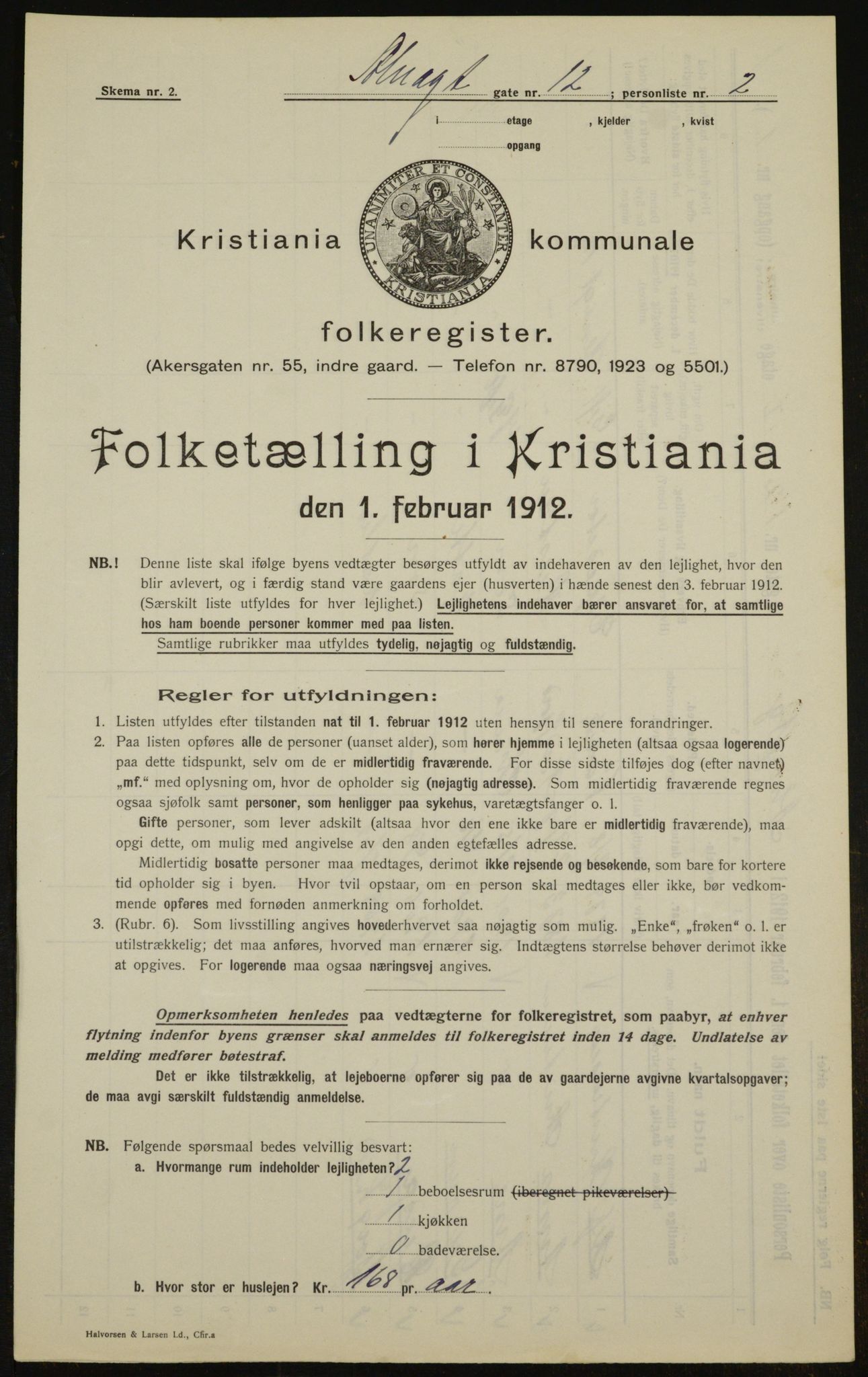 OBA, Municipal Census 1912 for Kristiania, 1912, p. 1251